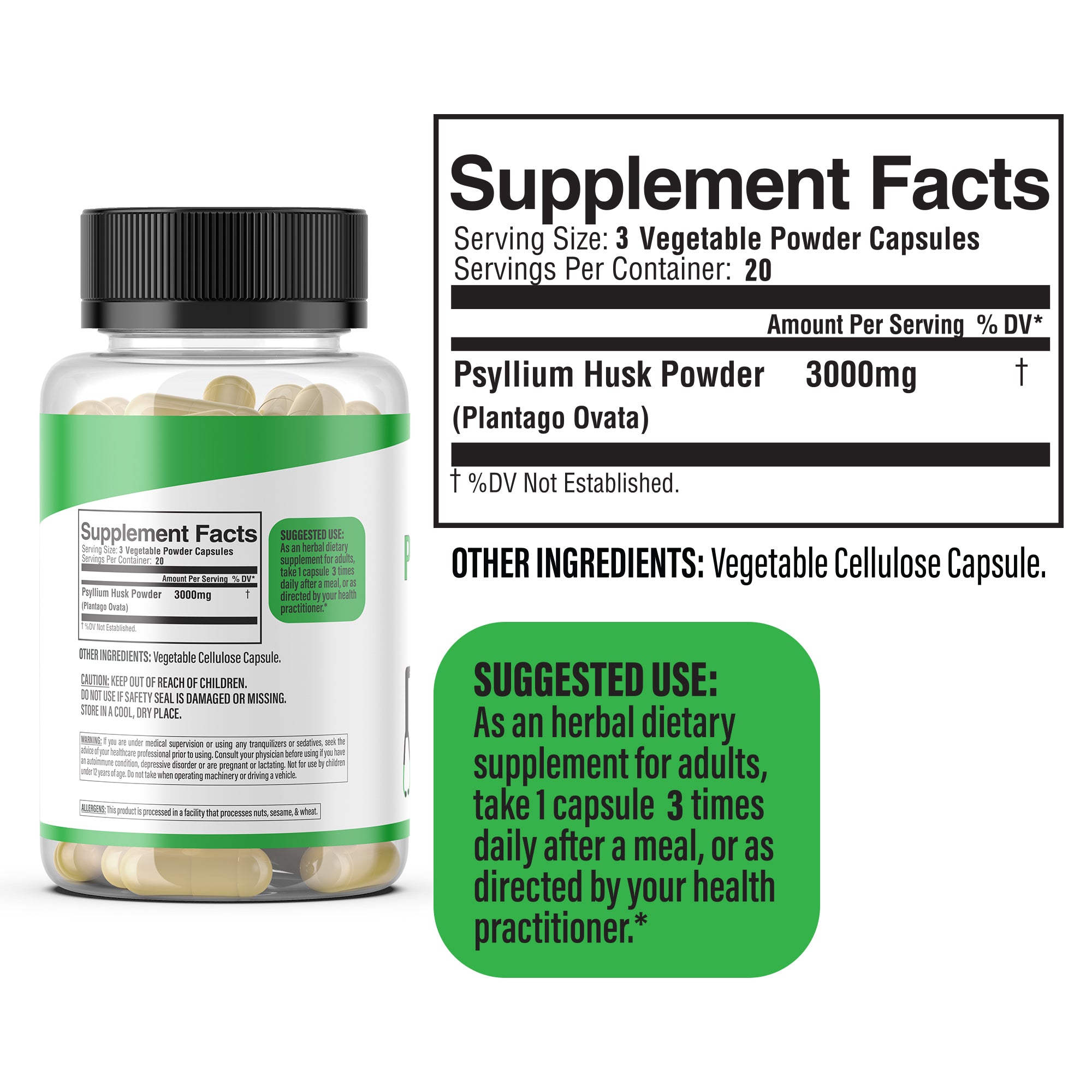 Dr. HERBALIST Psyllium Husk Extract Capsules - Plantago Ovata Soluble Fiber | Supports Digestive Regularity & Gut Wellness* | No Grit, No Mixing | Halal, Vegan | 60ct