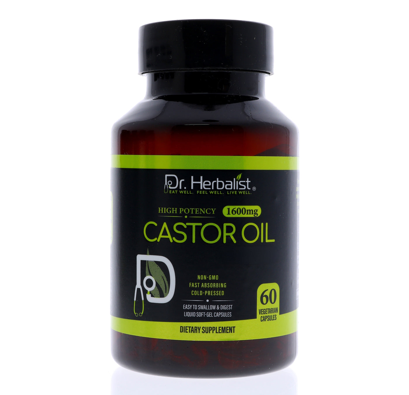 Dr. HERBALIST Castor Oil Capsules 1600mg - Cold Pressed Ricinus Communis Softgels | Supports Digestive Wellness & Hair Skin Vitality* | Halal, Non-GMO, Vegan | 60ct