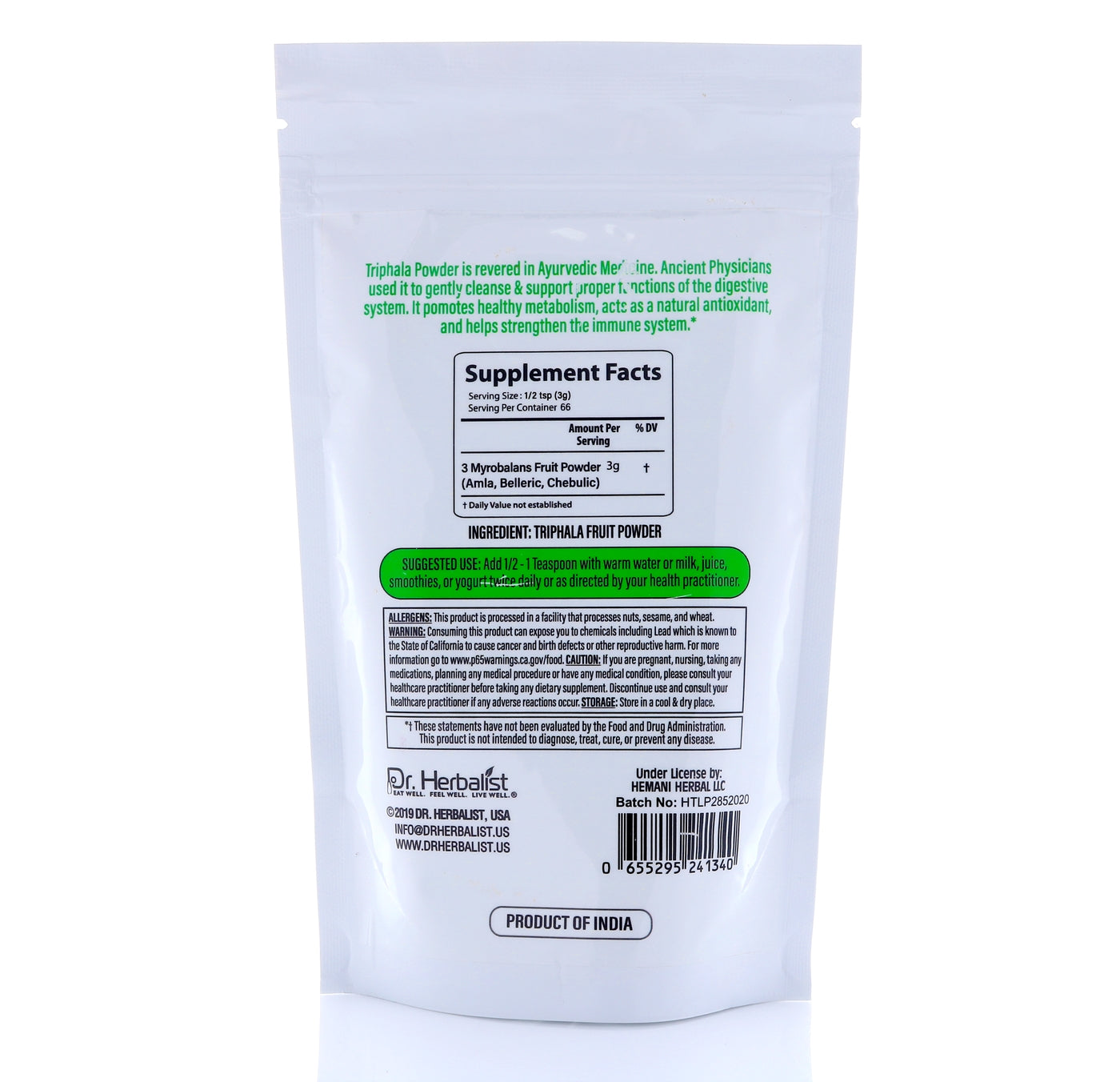 Dr. HERBALIST Triphala Powder 200g - Amla Bibhitaki Haritaki Three-Fruit Ayurvedic Formula | Supports Digestive Wellness & Gentle Detoxification* | Halal, Vegan