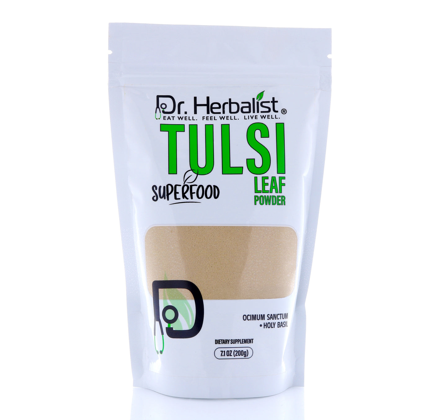 Dr. HERBALIST Tulsi Powder 200g - Pure Ocimum Tenuiflorum (Holy Basil) with Eugenol & Rosmarinic Acid | Supports Respiratory Wellness Stress Relief & Immunity* | Halal, Vegan