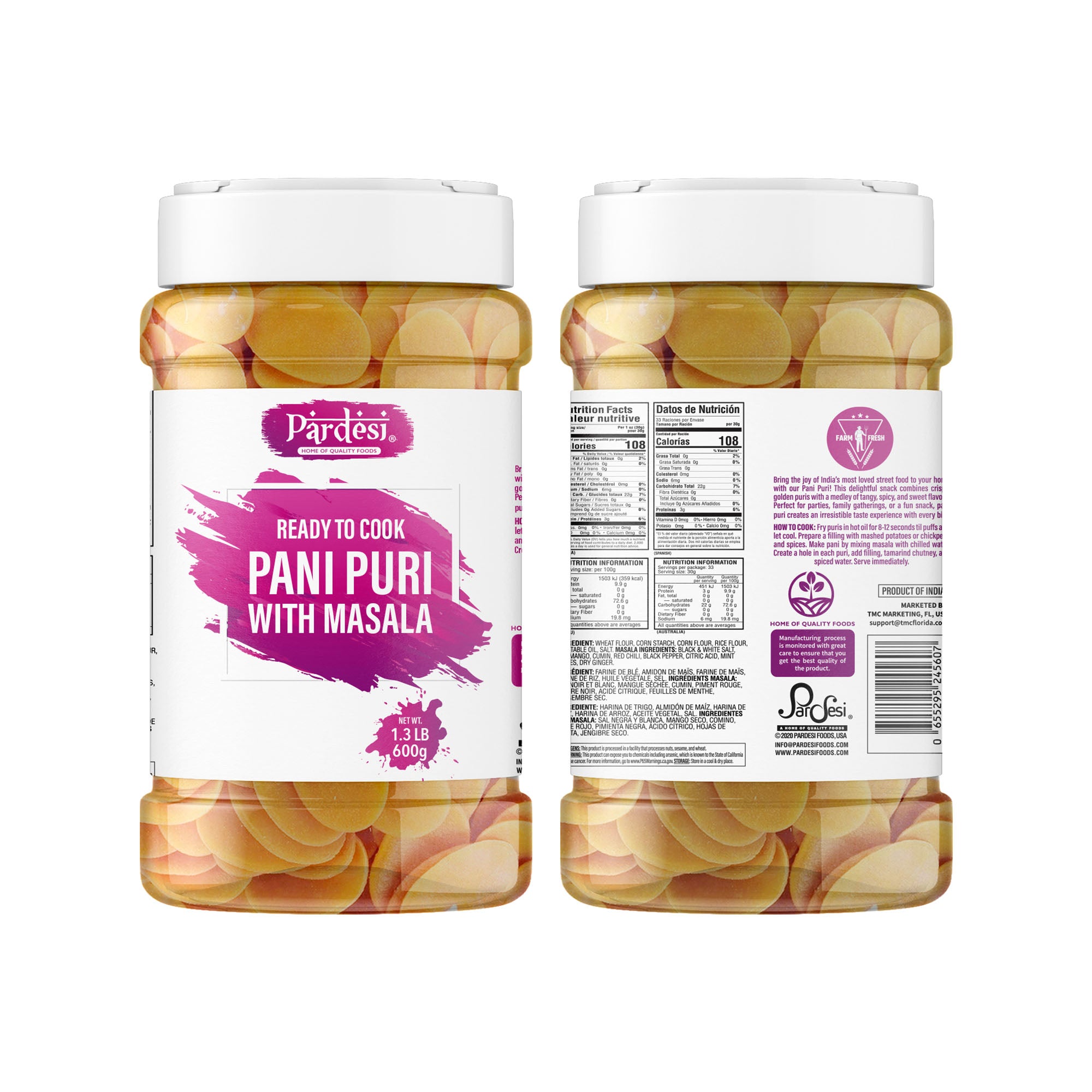 PARDESI Pani Puri 600g Jar | Crispy Golgappa Puri Shells | Ready to Fill Indian Street Snack | Crunchy Pani Puri for Homemade Chaat