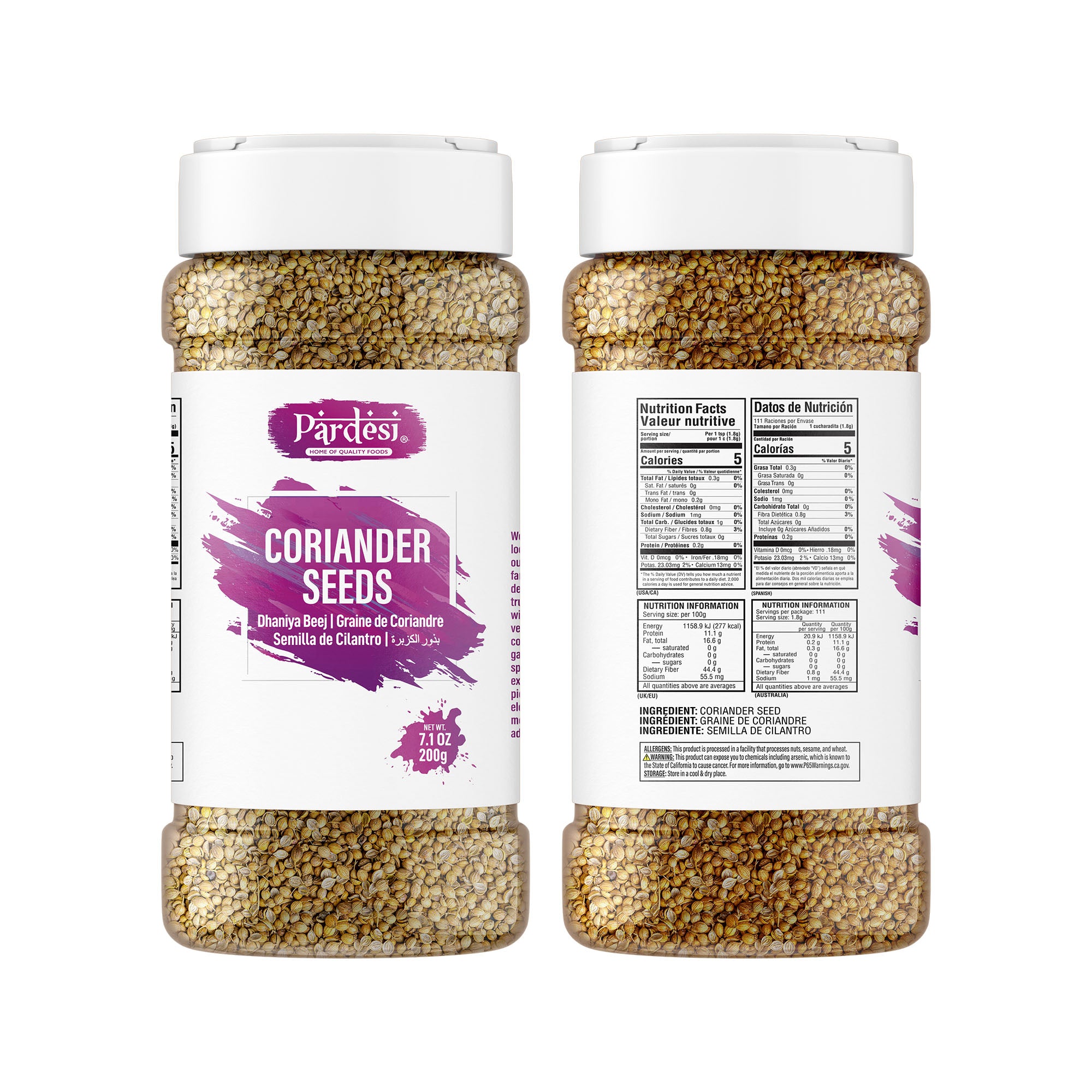 Pardesi Whole Coriander Seed (Dhania) 110g — Premium Indian Coriander for Tempering, Garam Masala & Curry Blends | Halal, Non-GMO, Vegan | Dual-Cap Jar