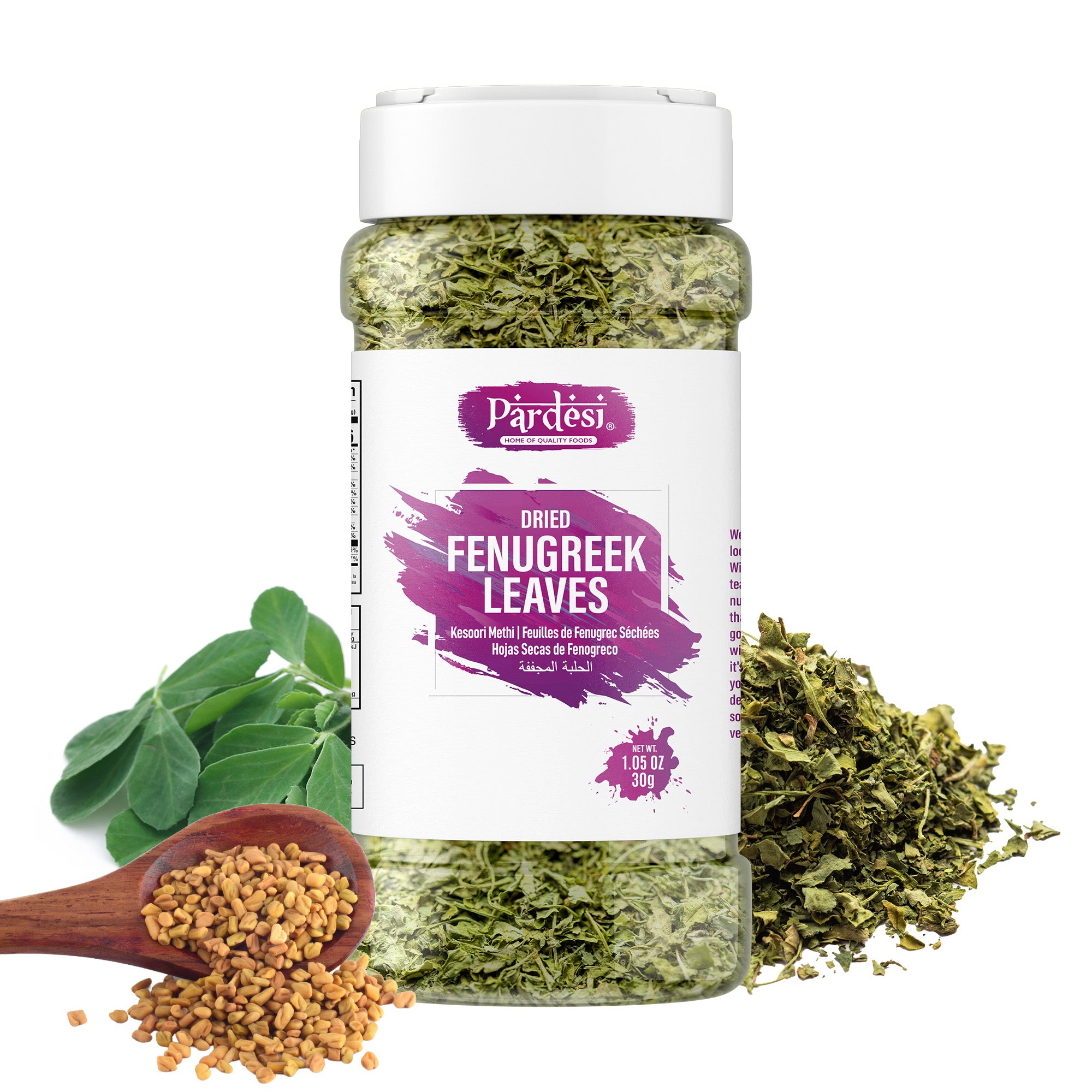 Pardesi Dried Fenugreek Leaves (Kasoori Methi) 30g — Premium Crushed Methi for Butter Chicken, Naan & Curry Finishing | Halal, Non-GMO | Dual-Cap Jar