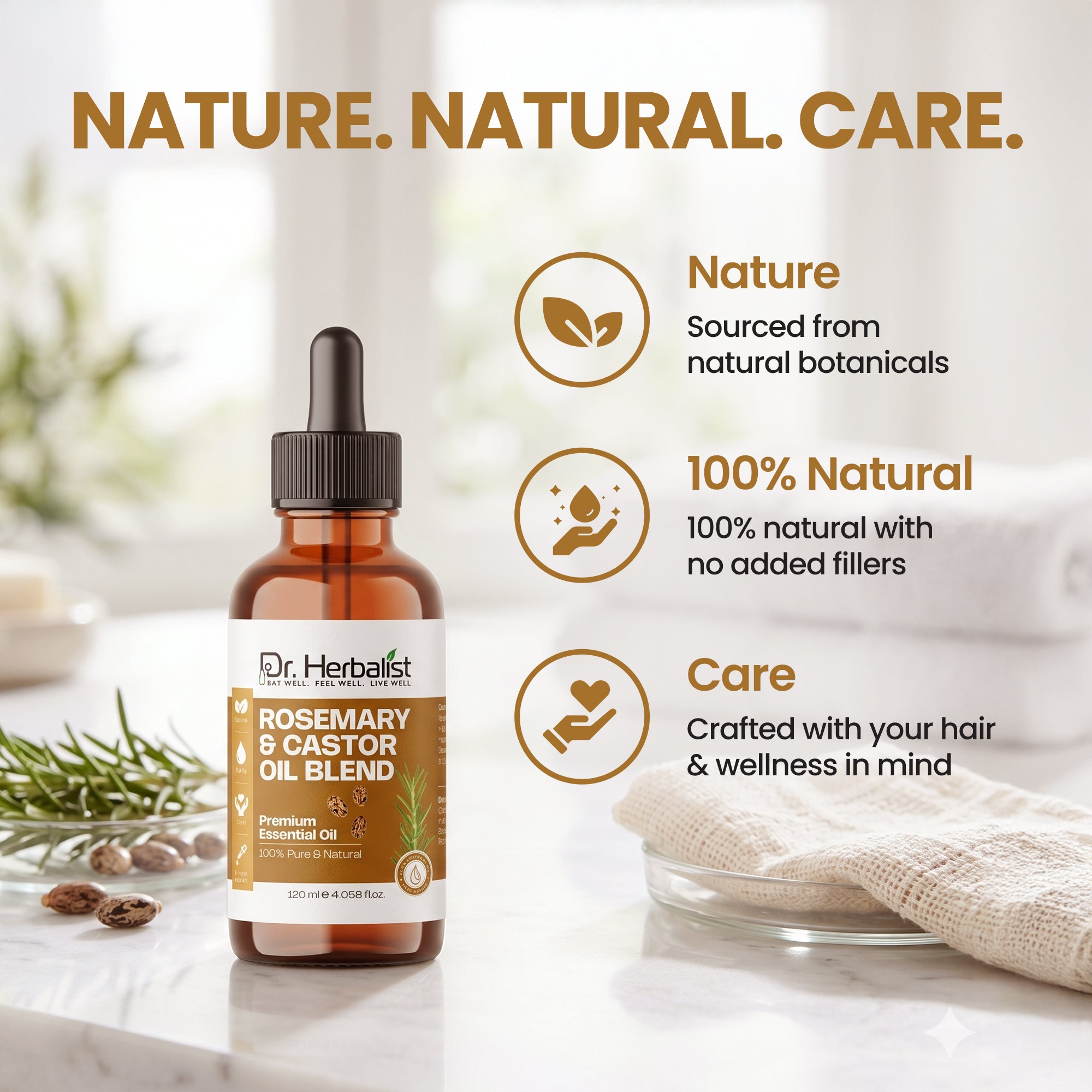Dr Herbalist Rosemary & Castor Oil Blend 120mL – Premium Multipurpose Oil for Hair Care, Scalp Massage, Skin Care & Personal Wellness
