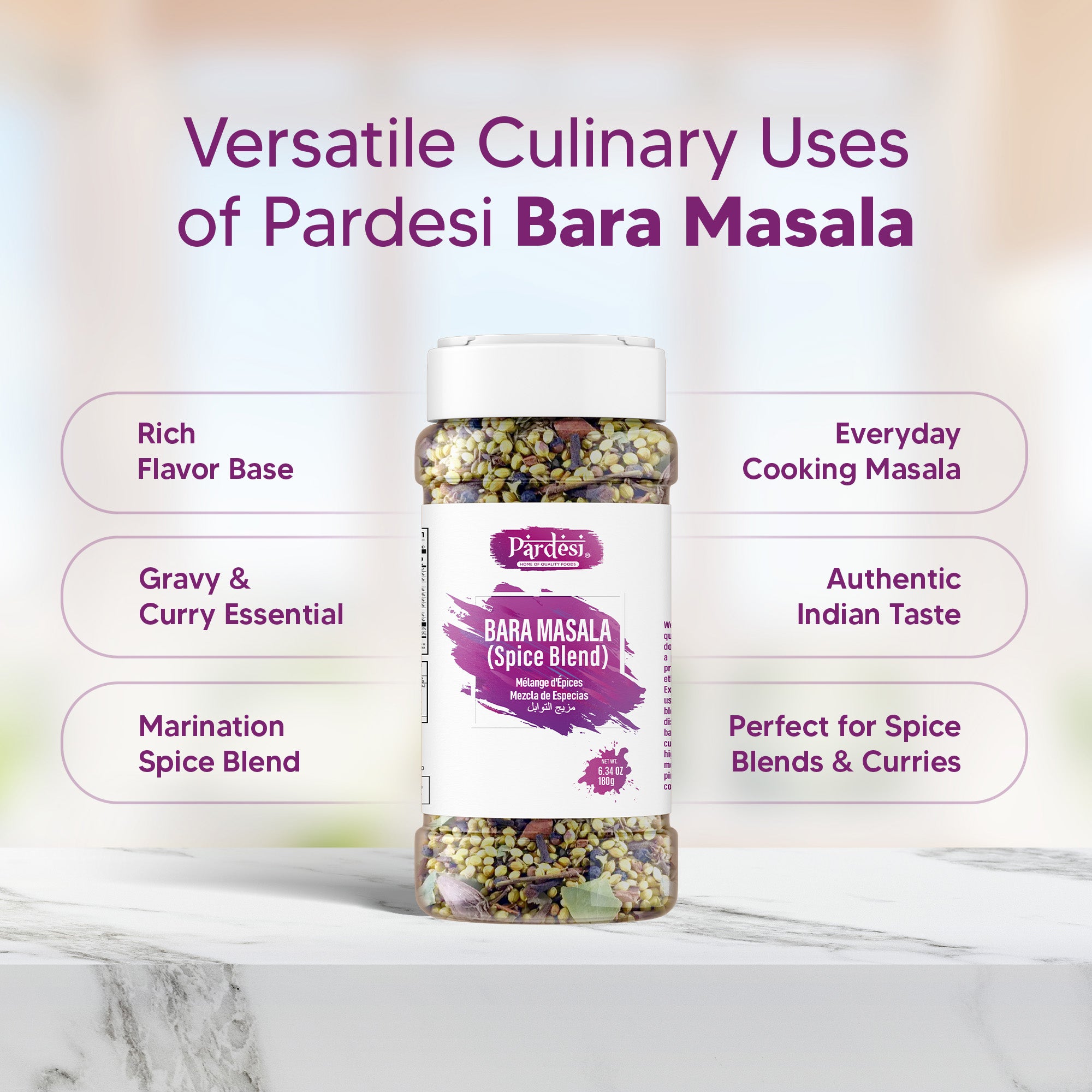 Pardesi Bara Masala (Whole Garam Masala) 180g — Premium 12-Spice Whole Masala Blend for Biryani, Curry & Pulao | Halal, Non-GMO | Dual-Cap Jar