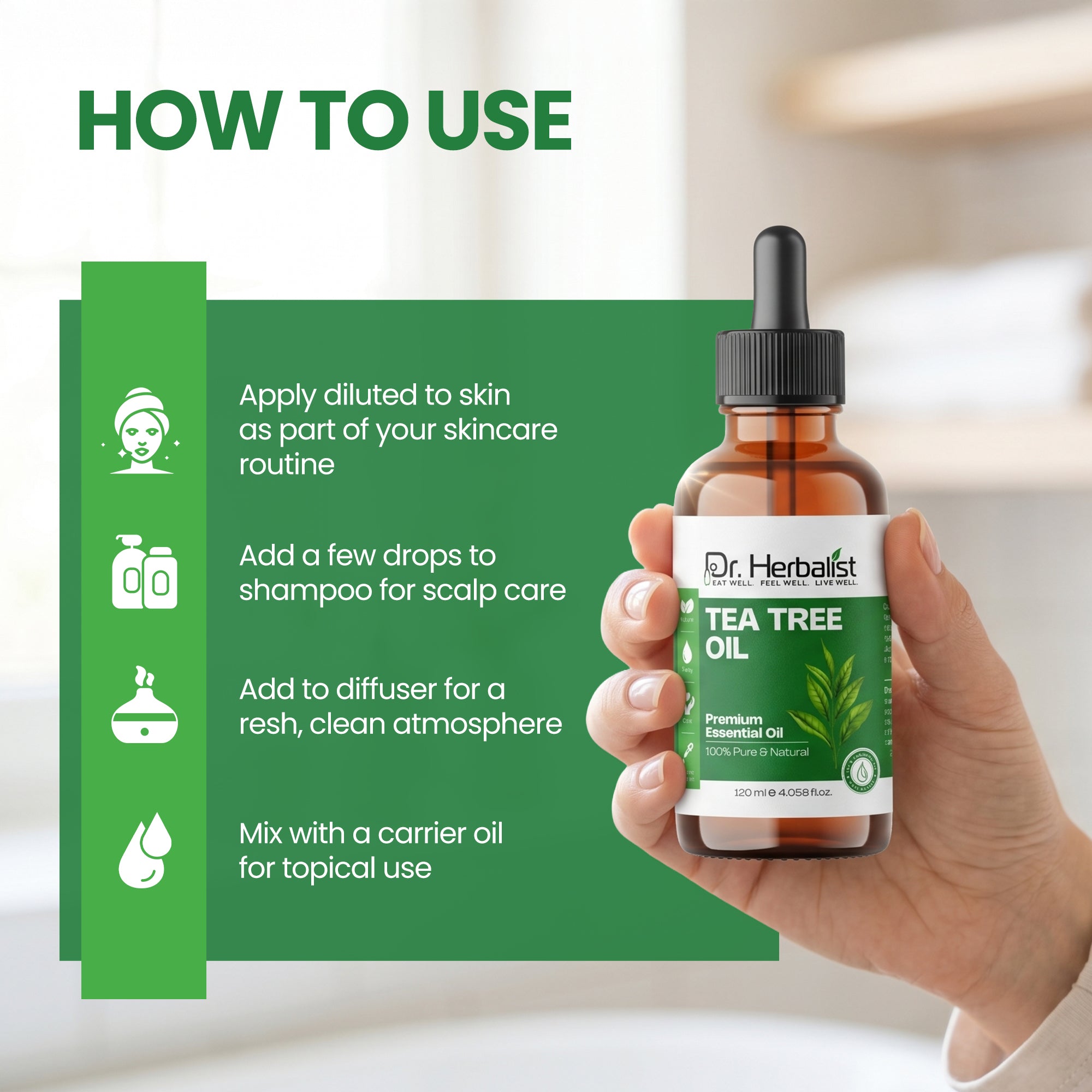 Dr. Herbalist Tea Tree Oil 120mL – Premium Multipurpose Oil for Aromatherapy, Massage & Personal Care