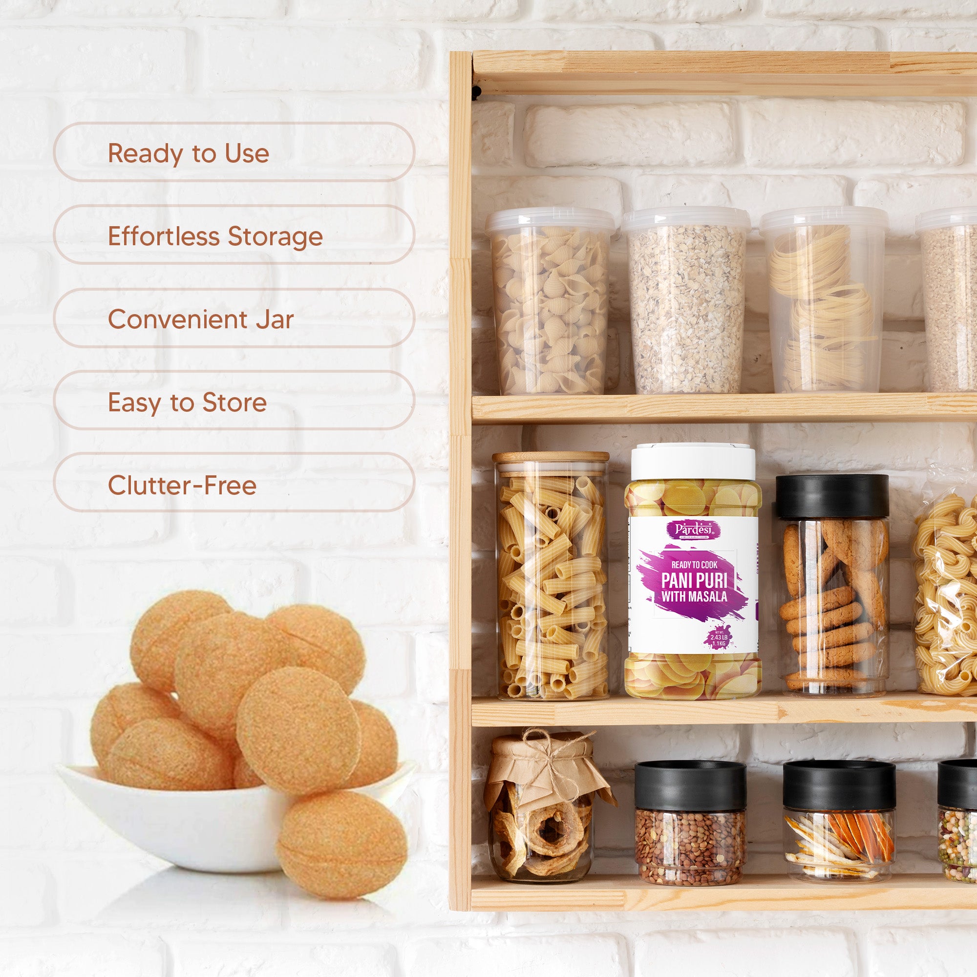 Pardesi Pani Puri with Masala 2.43LB Jar - Premium Quality for Cooking & Spice Blends | Halal, Non-GMO, Vegan | Dual-Cap Jar