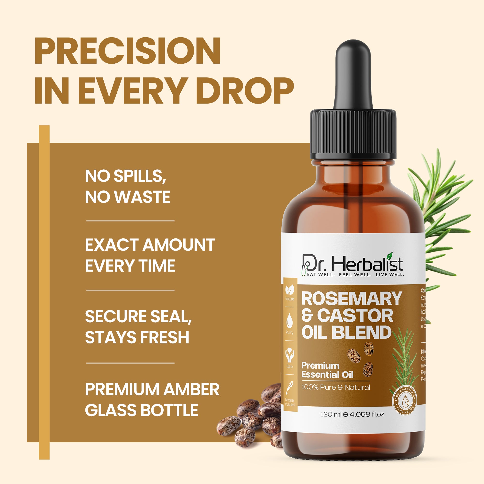 Dr Herbalist Rosemary & Castor Oil Blend 120mL – Premium Multipurpose Oil for Hair Care, Scalp Massage, Skin Care & Personal Wellness