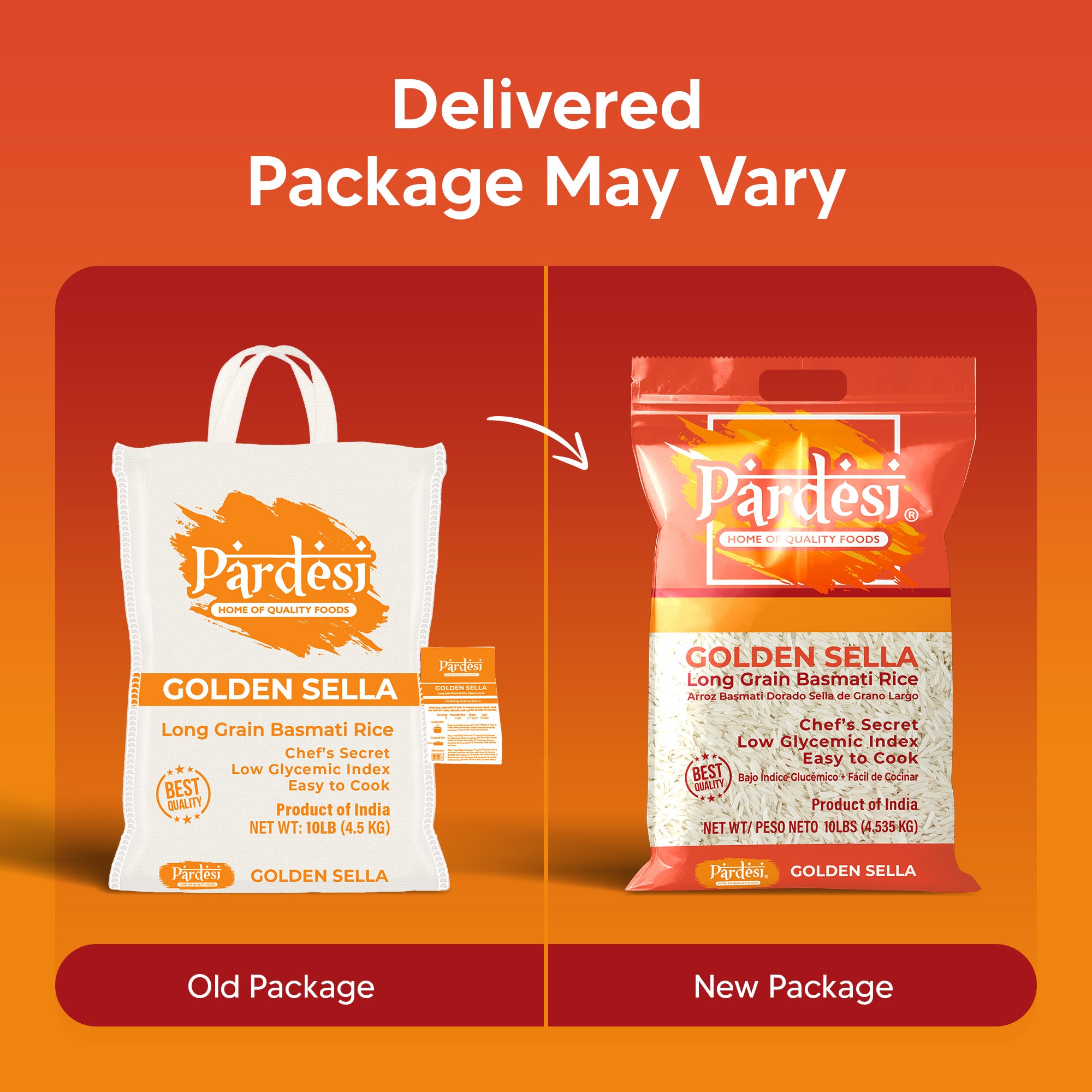 Basmati Golden Sella Parboiled Rice 10LB - Easy to Cook - Low Glycemic Index NON GMO - Made in India