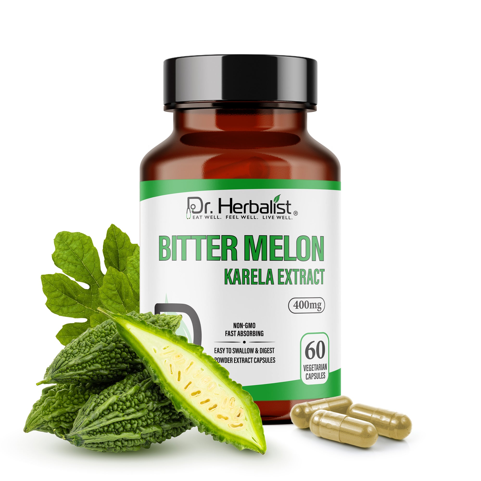 Dr. HERBALIST Bitter Melon Extract Capsules - 400mg, 60 Count | Boosts Immunity, Energy & Vitality | Supports Digestion & Blood Sugar Levels. (Equivalent to 4000mg Bitter Melon Powder)