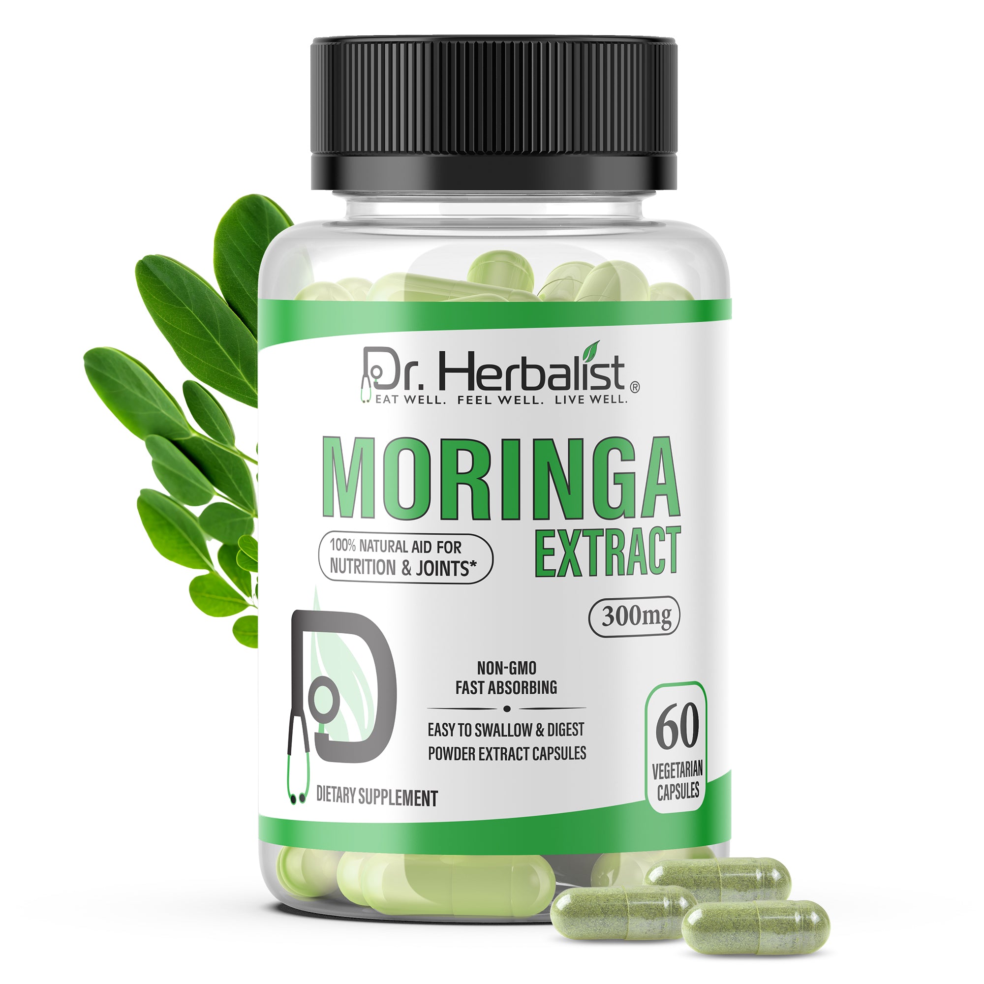 Dr. HERBALIST Moringa Extract Capsules 300mg - Moringa Oleifera Leaf Extract | Supports Daily Nutrition Antioxidant Wellness & Energy* | Halal, Vegan | 60ct