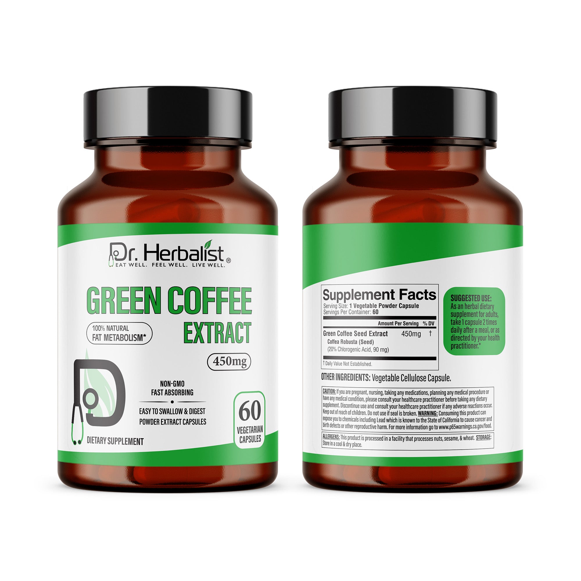 DR. HERBALIST Green Coffee Extract 450mg 60 Capsules