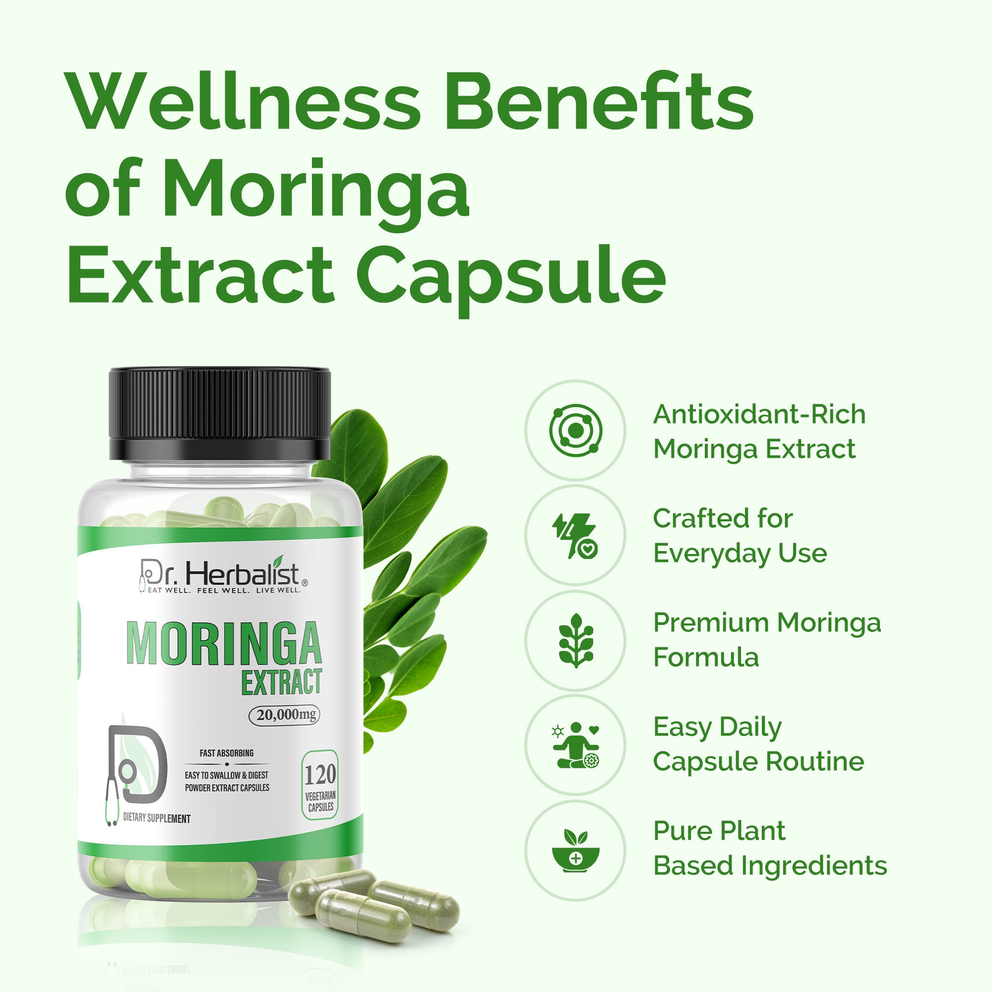 Dr Herbalist Moringa Extract 120 Capsules – Premium Herbal Supplement with Moringa Extract