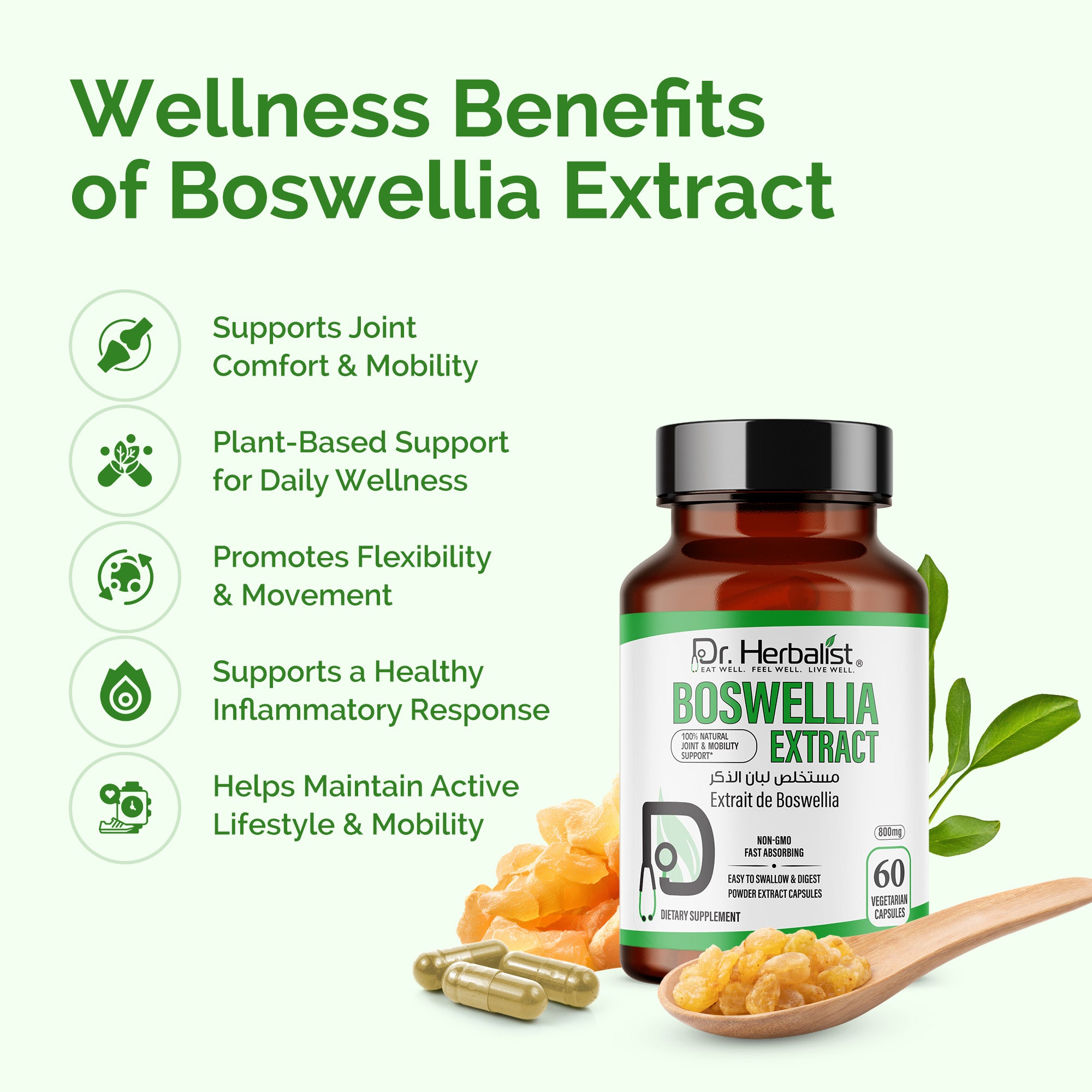 Dr. HERBALIST Boswellia Extract Capsules 500mg - Boswellia Serrata with Boswellic Acids | Supports Joint Comfort Mobility & Flexibility* | Halal, Vegan | 60ct