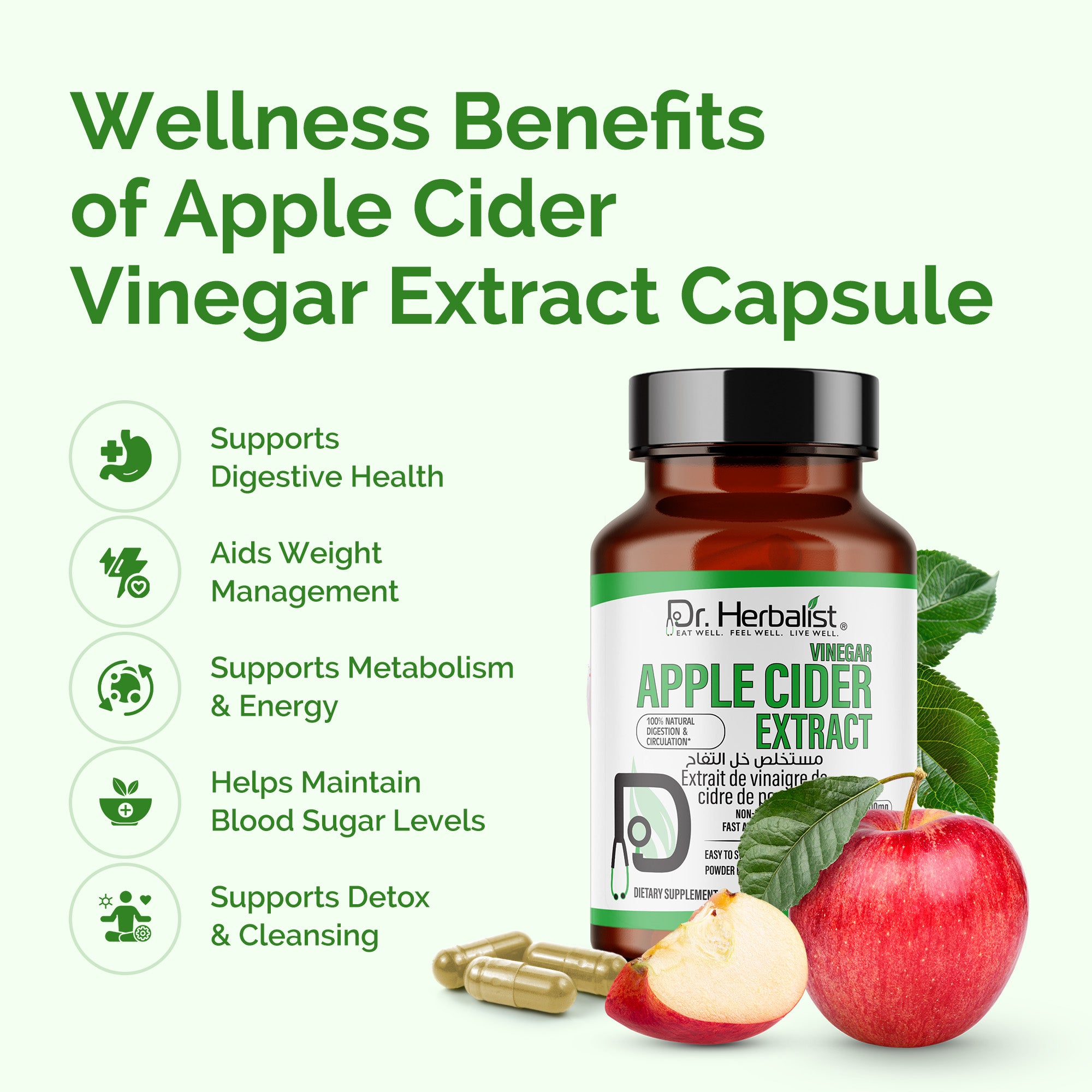 Dr. HERBALIST Apple Cider Vinegar Extract 500mg Capsules – Herbal Supplement for Daily Wellness Support | 60 Capsules
