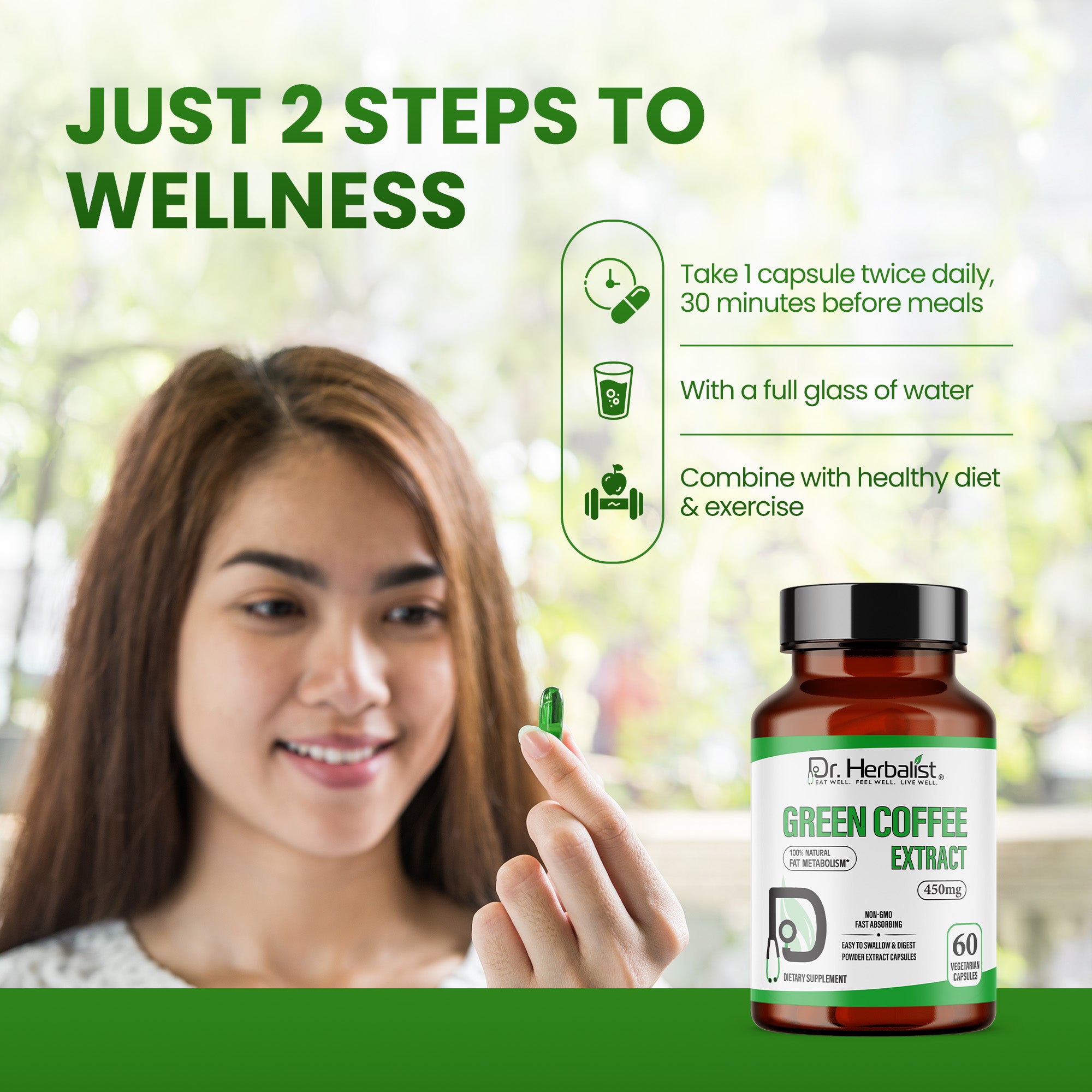 DR. HERBALIST Green Coffee Extract 450mg 60 Capsules