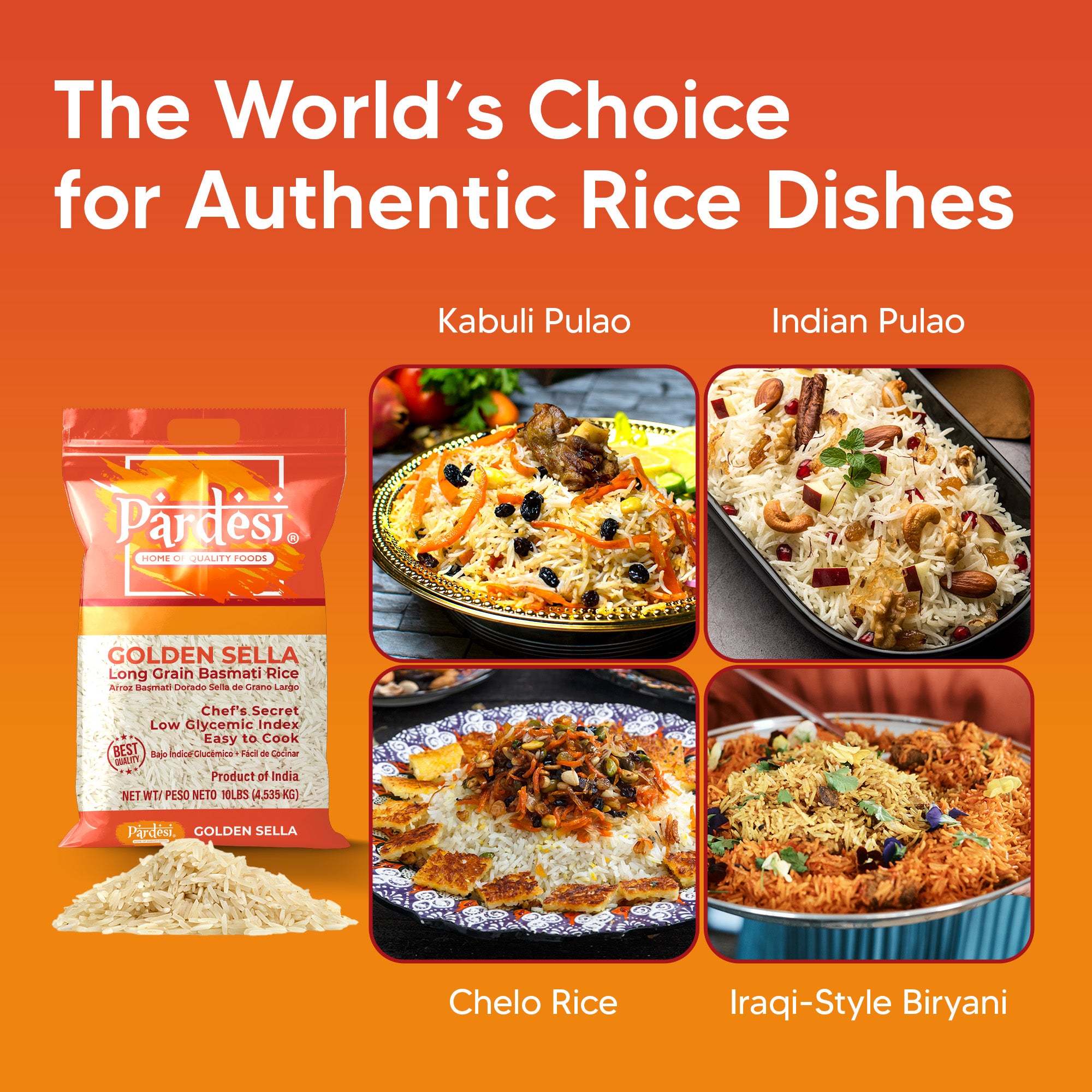 Basmati Golden Sella Parboiled Rice 10LB - Easy to Cook - Low Glycemic Index NON GMO - Made in India