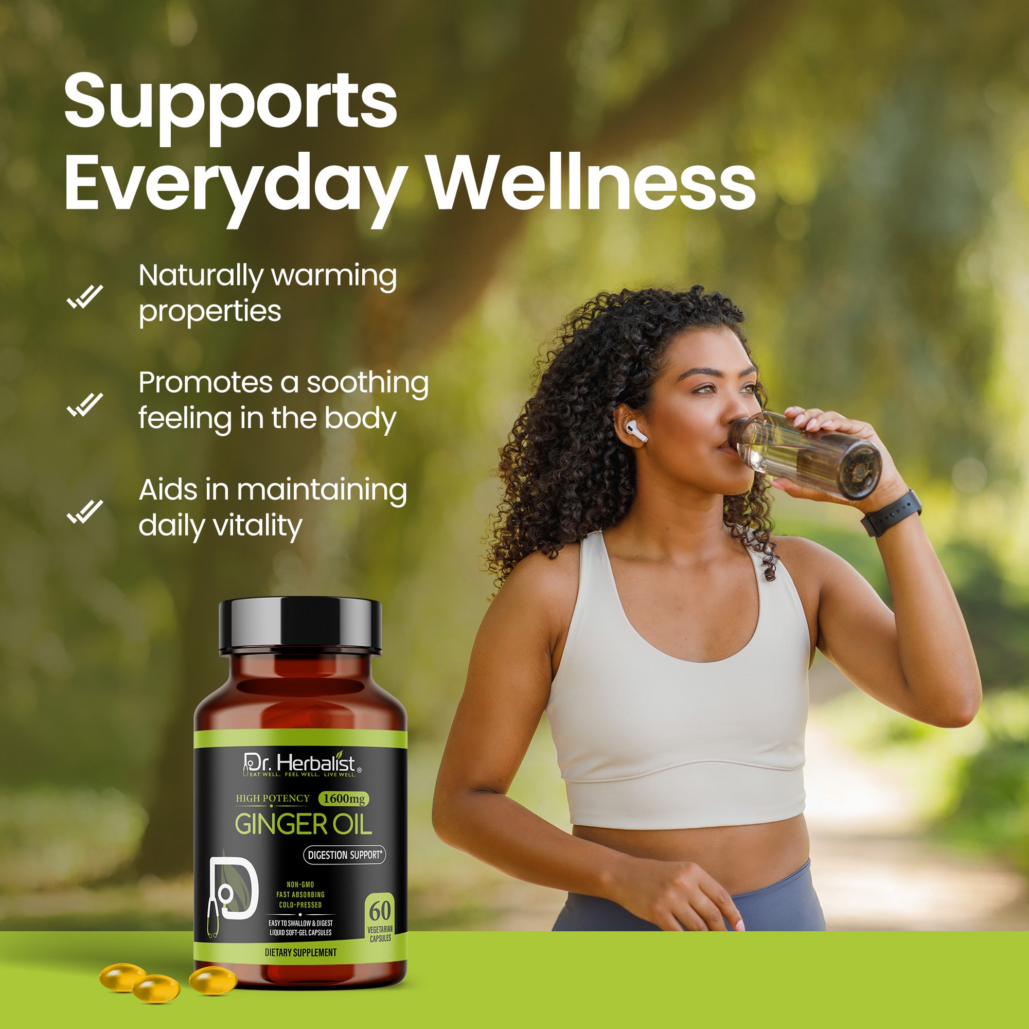 Dr. Herbalist Ginger Oil 1600mg Softgel Capsules – Natural Herbal Supplement for Daily Wellness, Energy & Balance – 60 Easy-to-Swallow Capsules