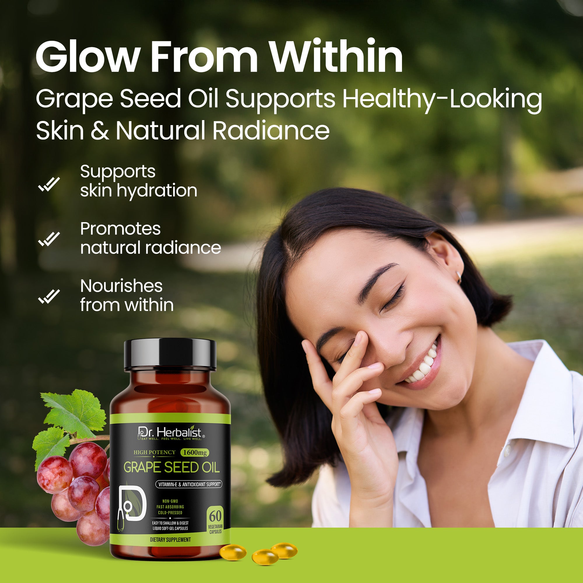 Dr Herbalist Grape Seed Oil 60 Capsules | Cold Pressed Extract | Rich in Antioxidants, Vitamin E & Omega-6 | Supports Heart, Skin, Hair & Immune Health | Herbal Supplement