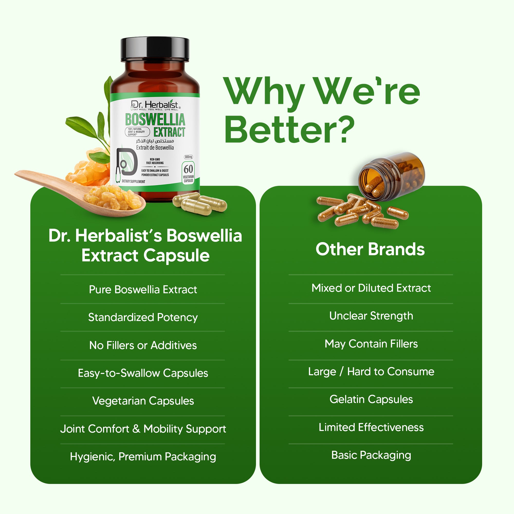 Dr. HERBALIST Boswellia Extract Capsules 500mg - Boswellia Serrata with Boswellic Acids | Supports Joint Comfort Mobility & Flexibility* | Halal, Vegan | 60ct