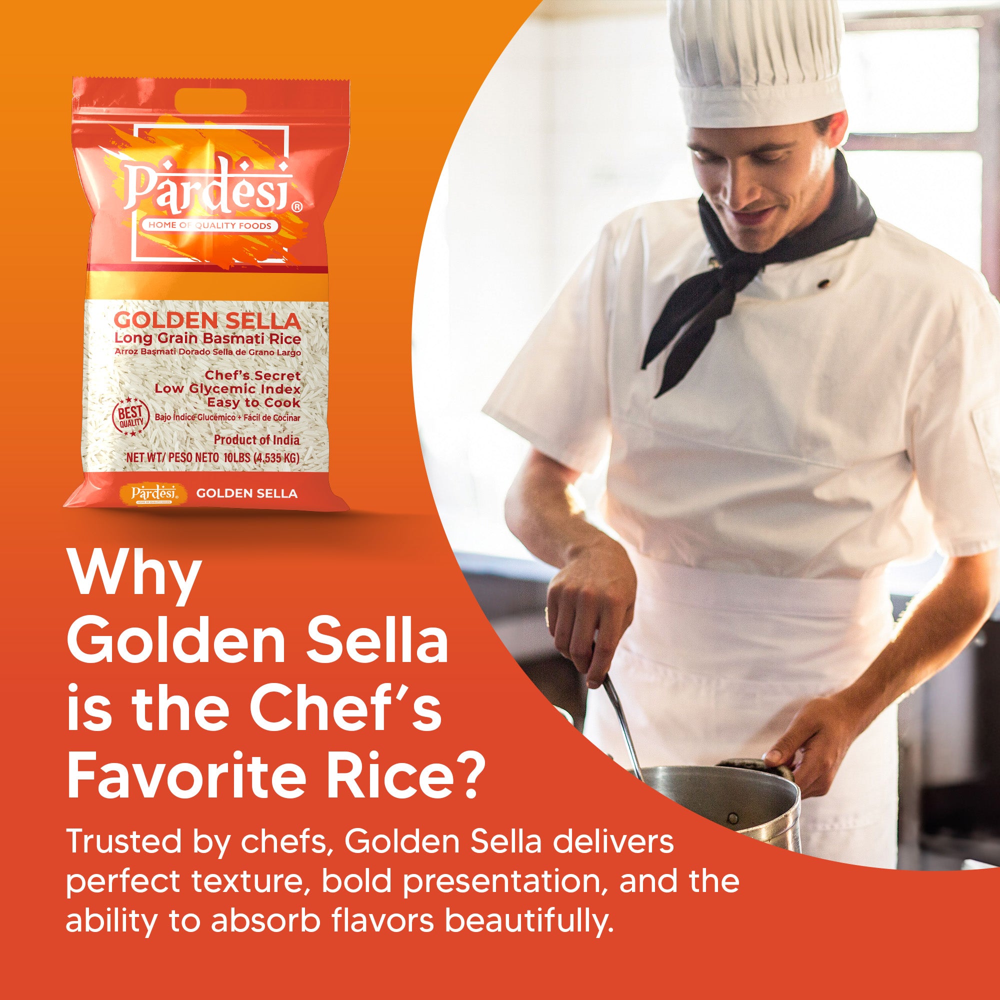 Basmati Golden Sella Parboiled Rice 10LB - Easy to Cook - Low Glycemic Index NON GMO - Made in India