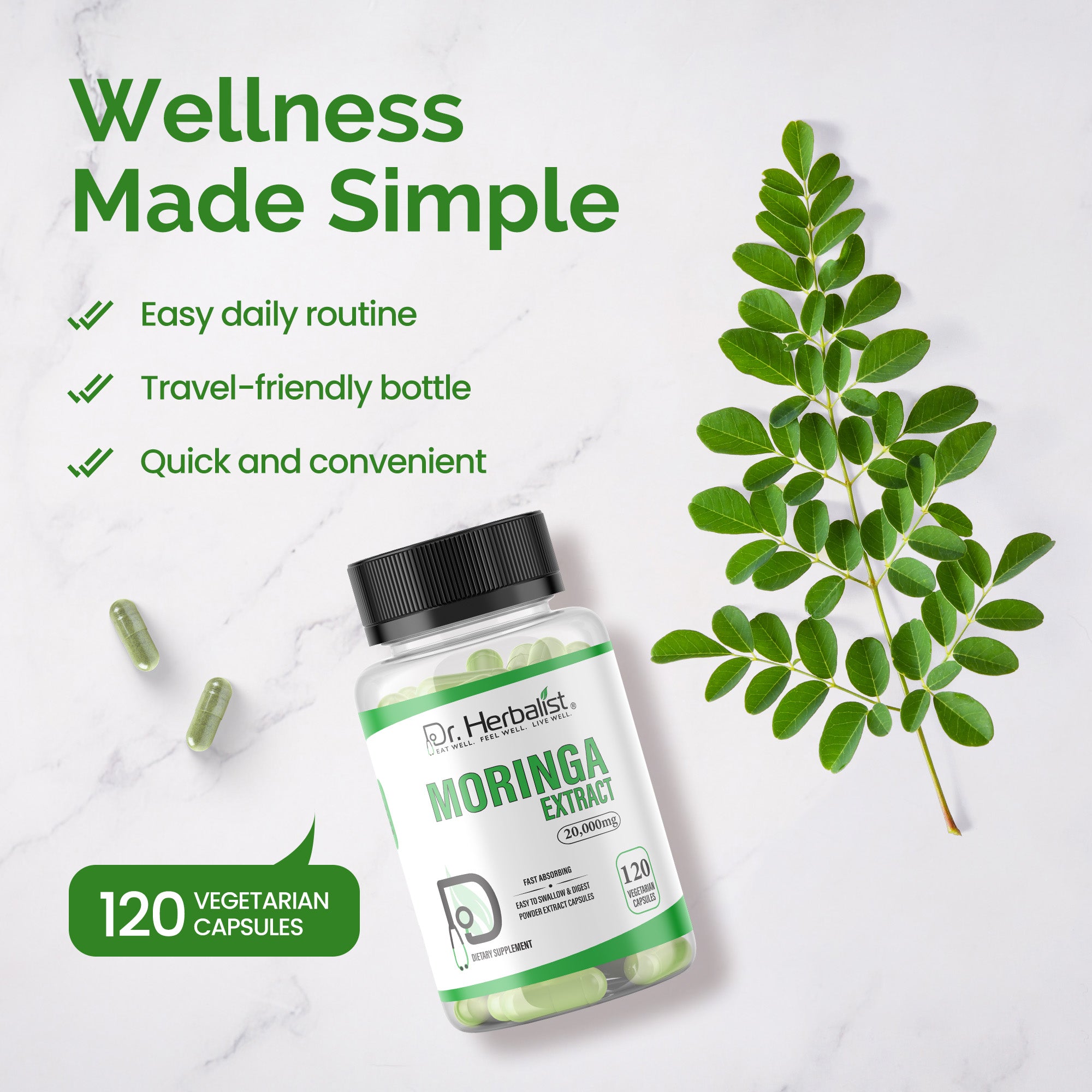 Dr Herbalist Moringa Extract 120 Capsules – Premium Herbal Supplement with Moringa Extract