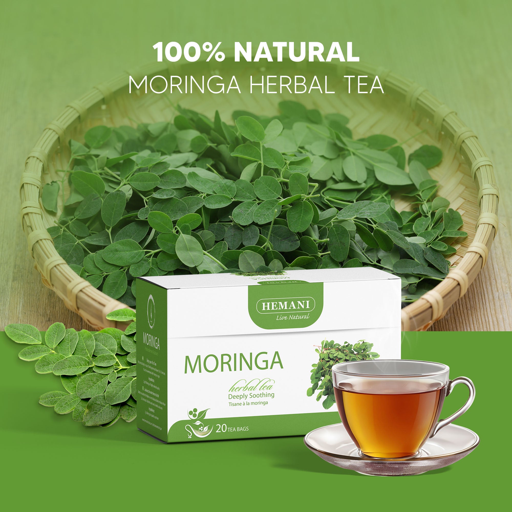 Hemani Moringa Leaf Tea - 20 Tea Bags, Halal Certified | 100% Natural Herbal Tea for Energy, Vitality & Wellness Support | Rich in Antioxidants & Nutrients | Caffeine-Free, Vegan-Friendly