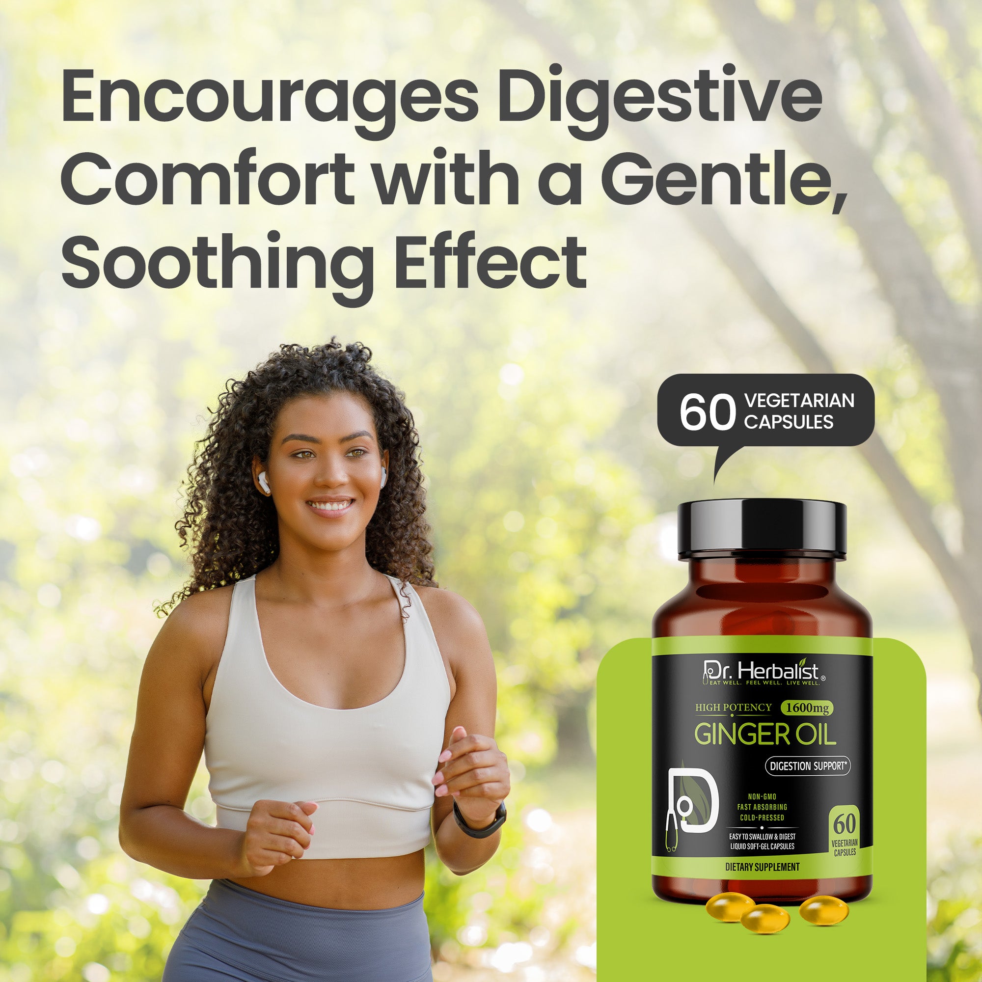 Dr. Herbalist Ginger Oil 1600mg Softgel Capsules – Natural Herbal Supplement for Daily Wellness, Energy & Balance – 60 Easy-to-Swallow Capsules