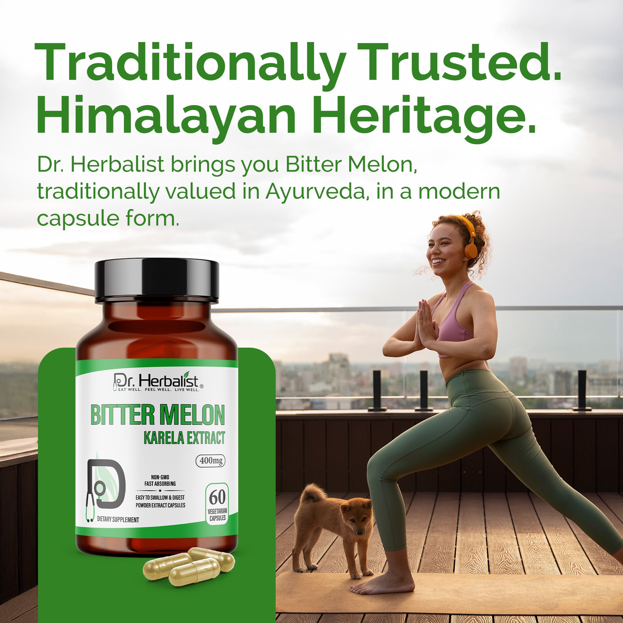 Dr. HERBALIST Bitter Melon Extract Capsules - 400mg, 60 Count | Boosts Immunity, Energy & Vitality | Supports Digestion & Blood Sugar Levels. (Equivalent to 4000mg Bitter Melon Powder)
