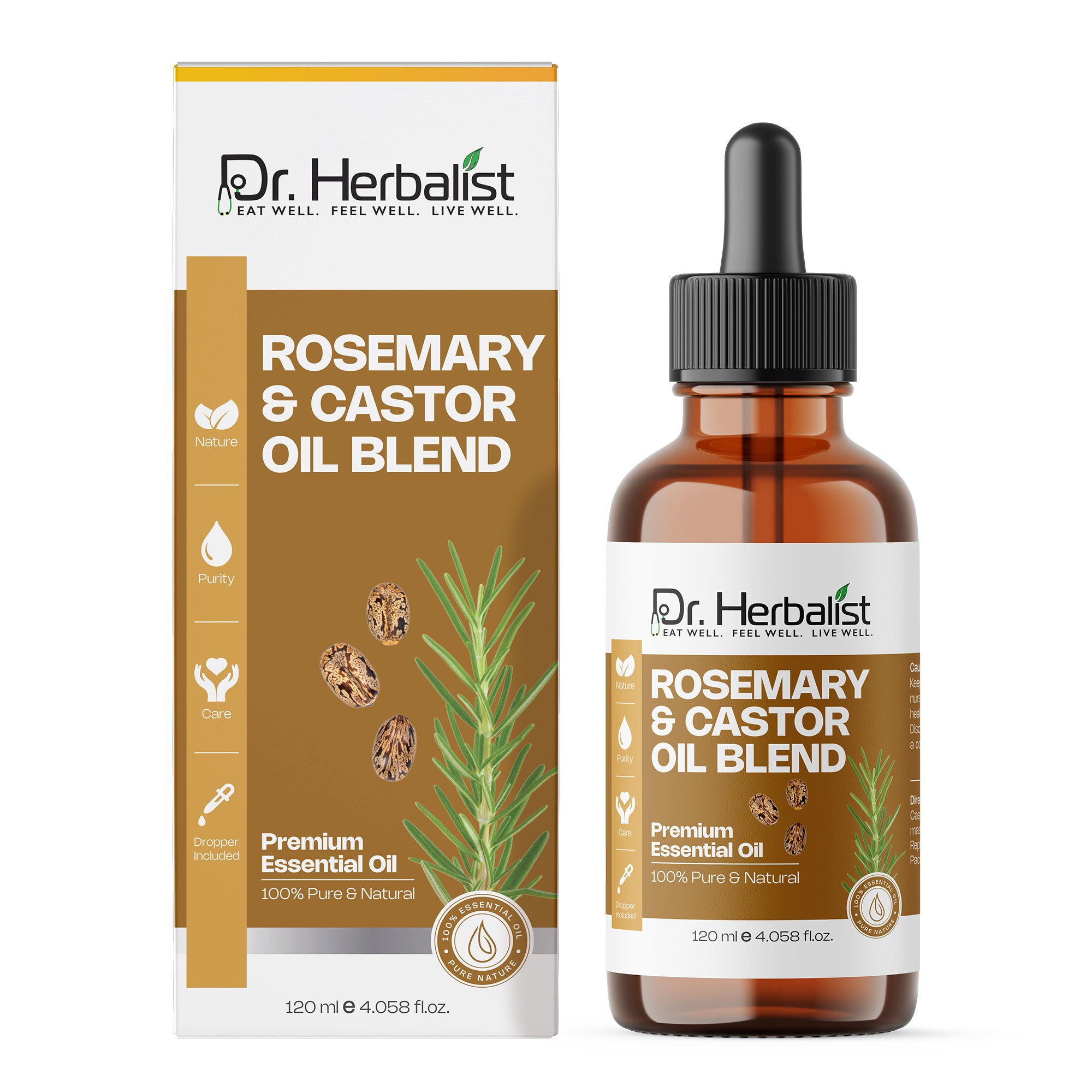 Dr Herbalist Rosemary & Castor Oil Blend 120mL – Premium Multipurpose Oil for Hair Care, Scalp Massage, Skin Care & Personal Wellness