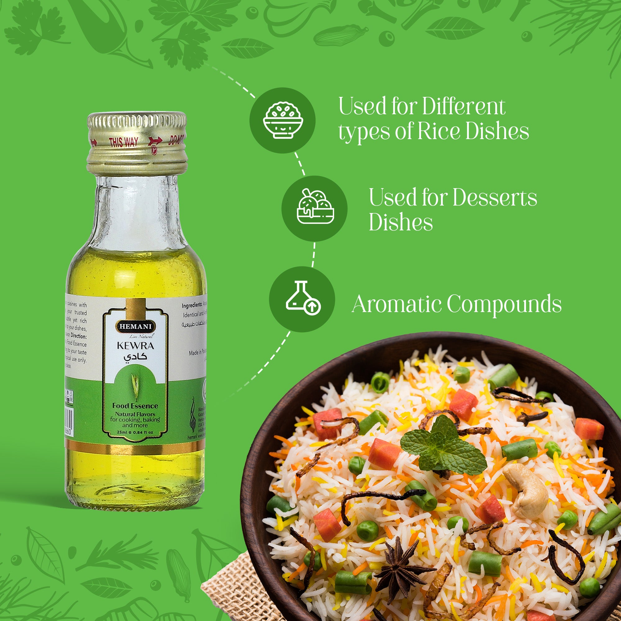 Hemani Kewra Food Essence 25 ml Halal- Concentrated Kewra Flavor for Indian Desserts, Drinks, and Recipes - Perfect for Gulab Jamun, Jalebi, Falooda, and More