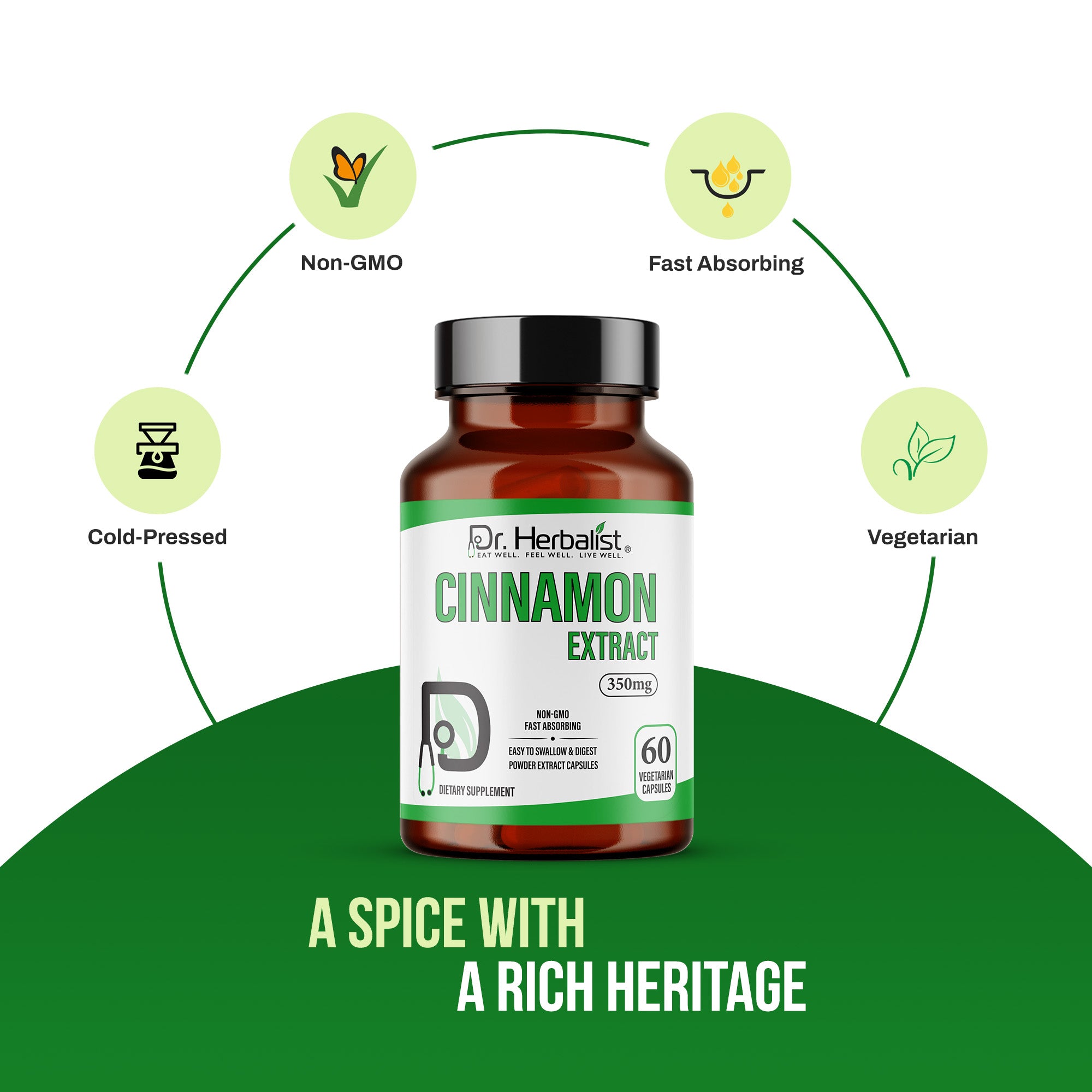Dr. HERBALIST Cinnamon Extract Capsules 350mg - Cinnamomum Verum with Cinnamaldehyde & Polyphenols | Supports Metabolic Wellness & Daily Vitality* | Halal, Vegan | 60ct
