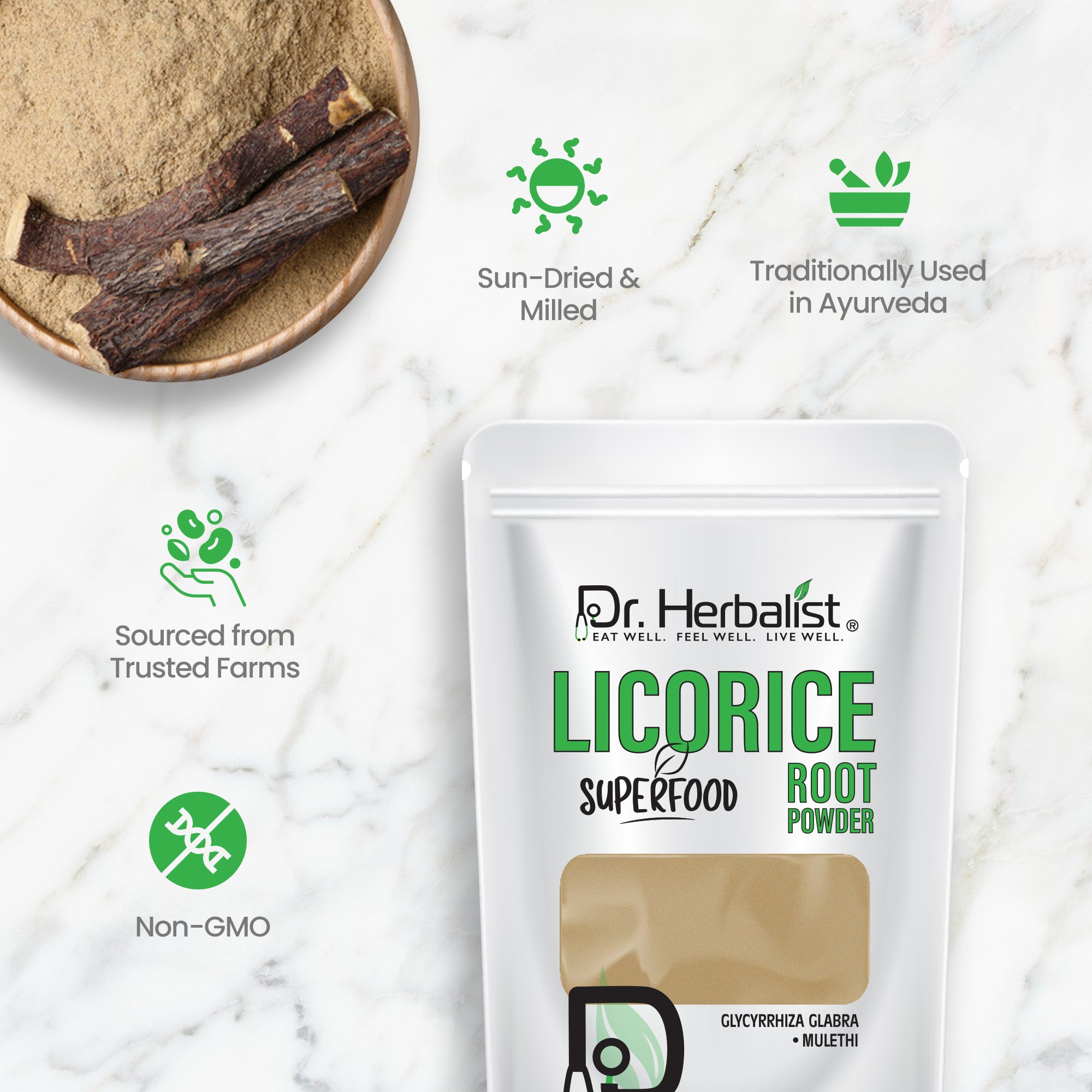 Dr. HERBALIST Licorice Powder 200g - Pure Glycyrrhiza Glabra (Mulethi) Value Size | Supports Digestive & Respiratory Wellness* | Halal, Vegan