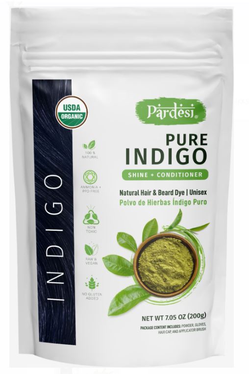 Pardesi Organic Henna Pure Indigo 200g - Natural Hair Color & Conditioning Treatment | Halal, Non-GMO, Vegan | Chemical-Free