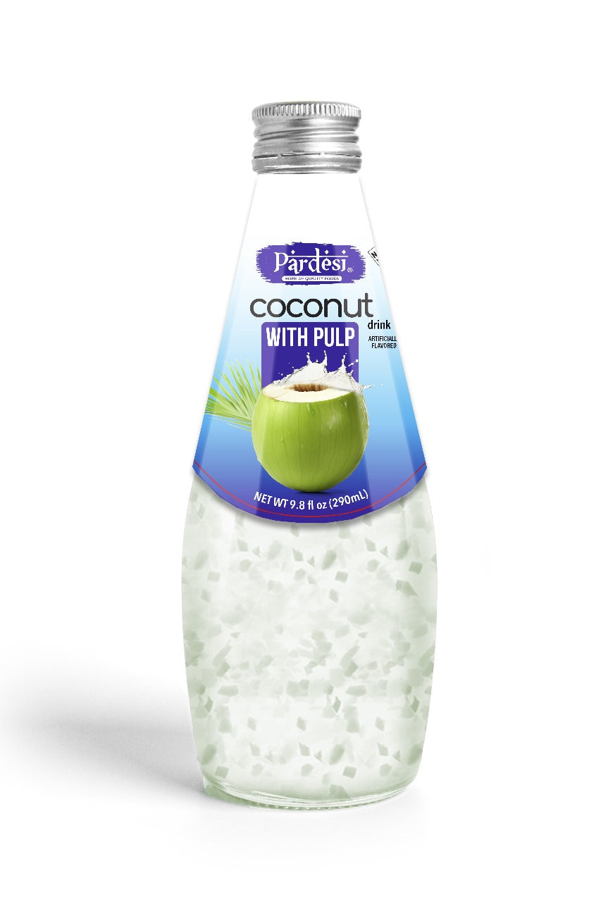 Pardesi Coconut with Pulp Basil Seed Drink 290mL - Refreshing Coconut with Pulp Beverage with Real Basil Seeds | Halal, Non-GMO, Vegan | Ready to Drink
