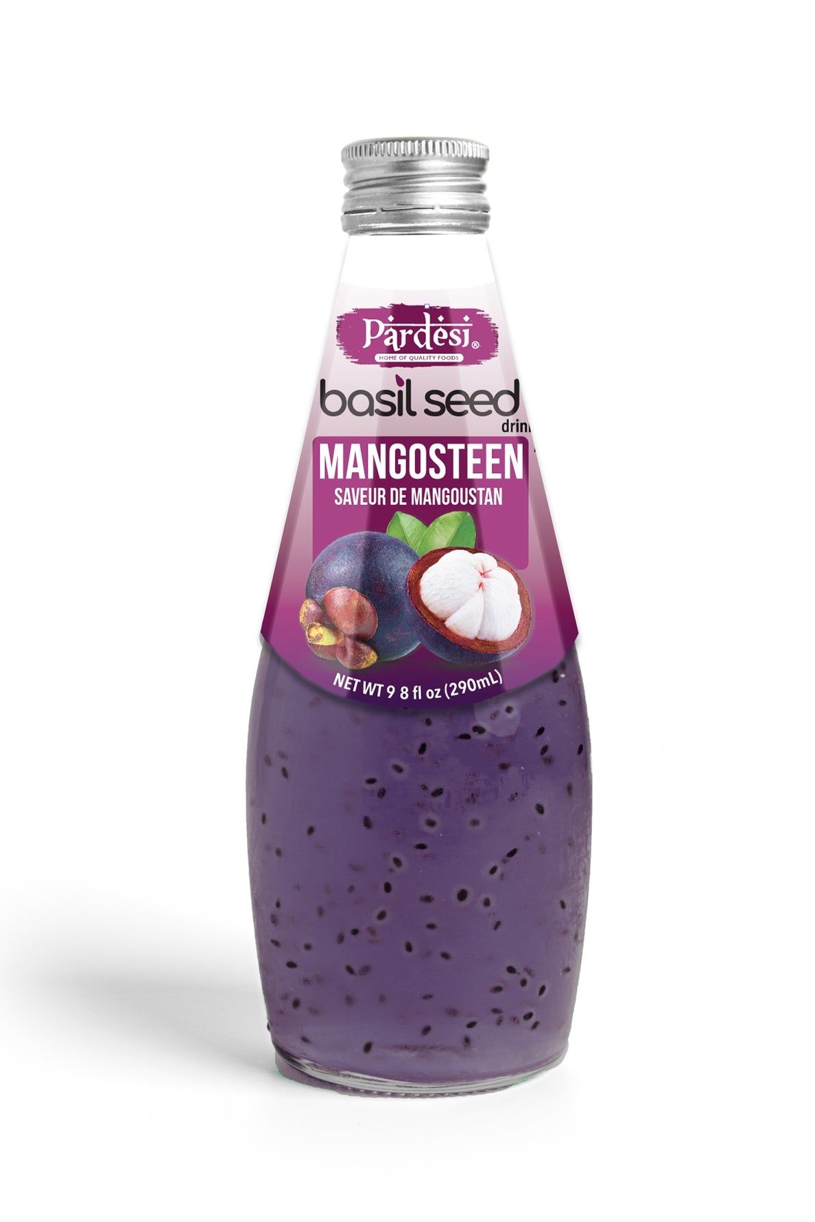 Pardesi Mangosteen Basil Seed Drink 290mL — Refreshing Mangosteen Beverage with Real Basil Seeds | Halal, Non-GMO, Vegan | Ready to Drink