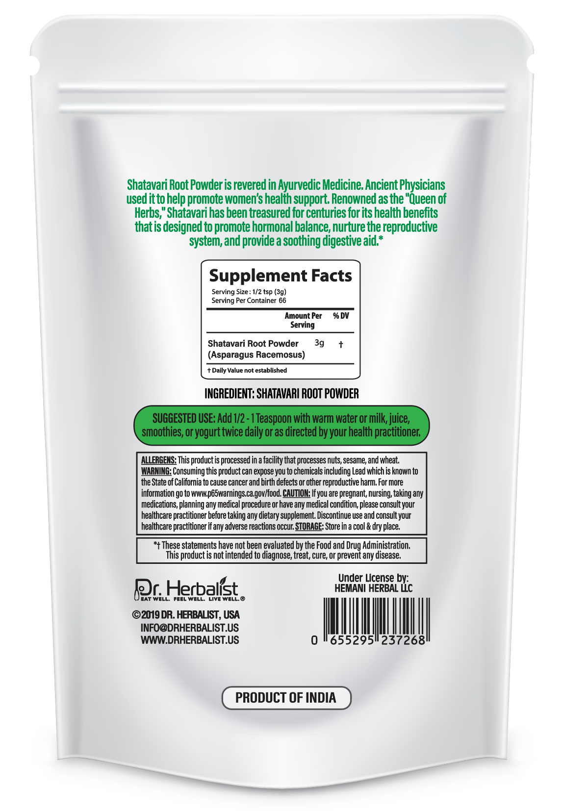 DR. HERBALIST Shatavari Powder 200g