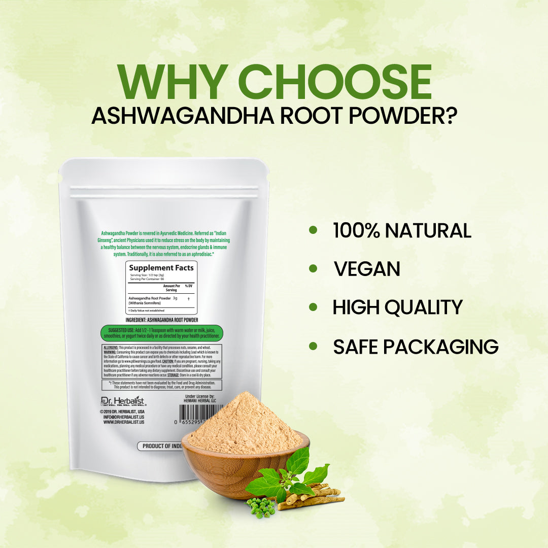 Dr. HERBALIST Ashwagandha Root Powder 200g - Pure Withania Somnifera for Traditional Preparation | Supports Calm Focus & Vitality* | Mix in Milk Smoothie or Tea | Halal, Vegan