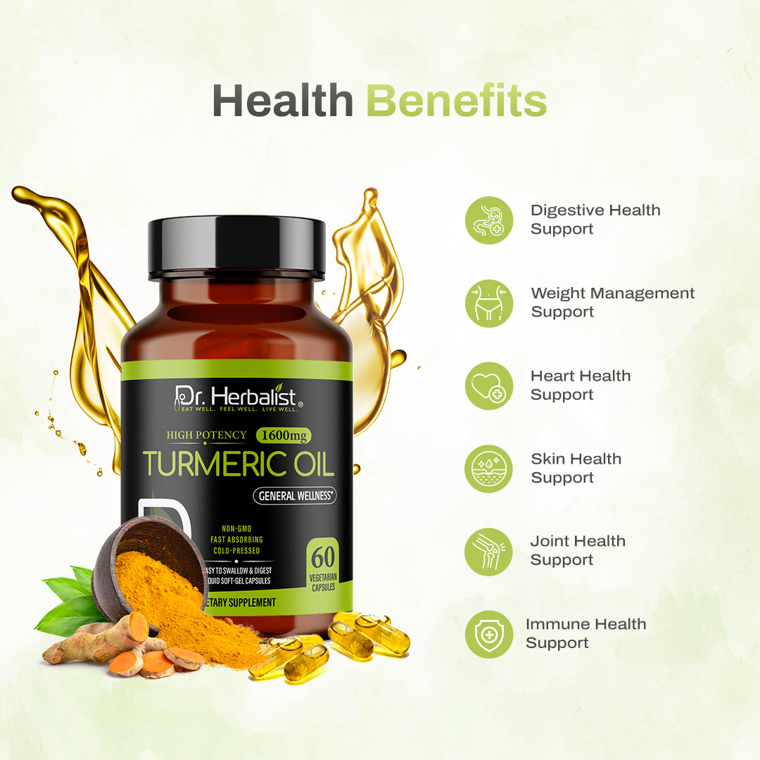 Dr Herbalist Turmeric 60 Capsules | With Curcumin Extract | Natural Anti-Inflammatory & Antioxidant | Supports Joint, Heart, Skin & Immune Health | Herbal Supplement