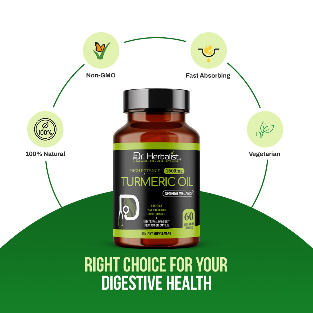 Dr Herbalist Turmeric 60 Capsules | With Curcumin Extract | Natural Anti-Inflammatory & Antioxidant | Supports Joint, Heart, Skin & Immune Health | Herbal Supplement