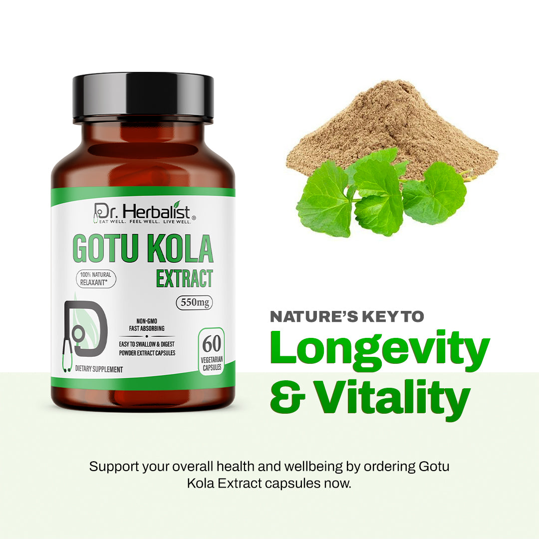 Dr Herbalist Gotu Kola Extract | Natural Brain & Memory Booster | Supports Focus, Mental Clarity & Circulation | Herbal Supplement for Stress Relief & Wellness