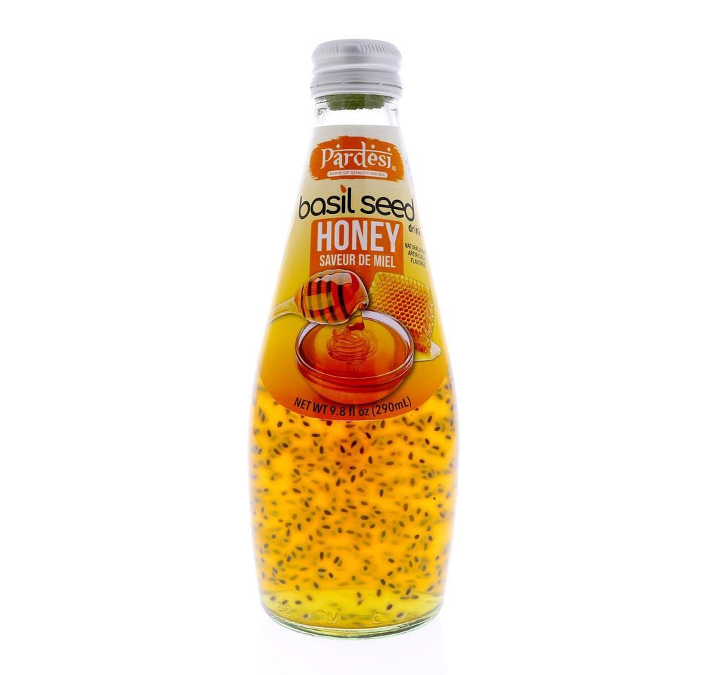 Pardesi Honey Basil Seed Drink 290mL — Refreshing Honey Beverage with Real Basil Seeds | Halal, Non-GMO, Vegan | Ready to Drink