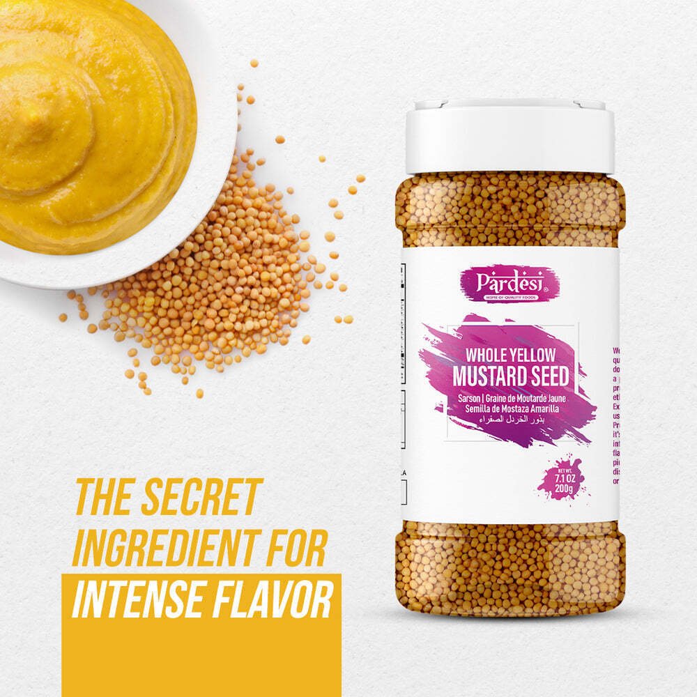 Pardesi Whole Yellow Mustard Seed, 9.17 OZ (260g) Resealable Jar Packaging