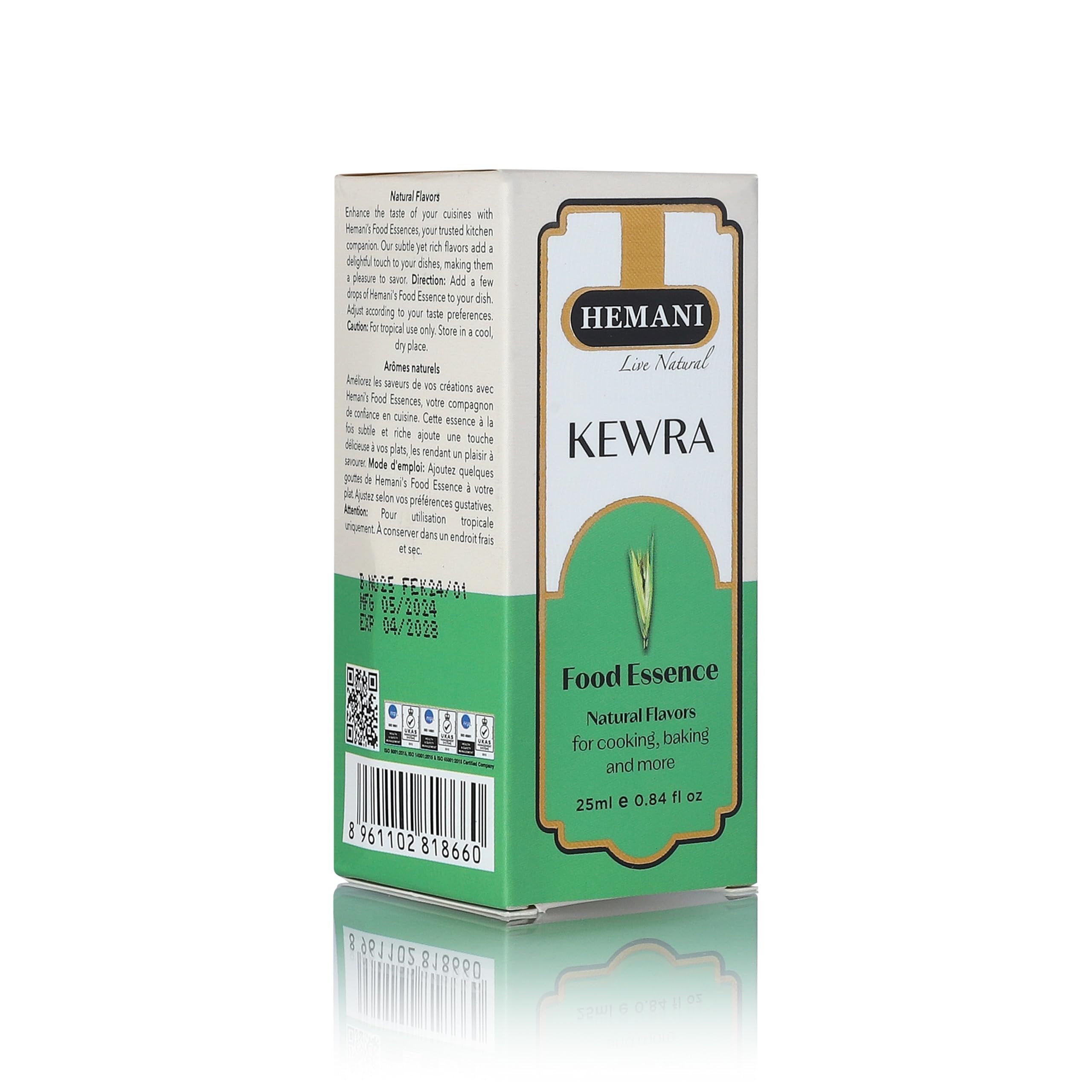 Hemani Kewra Food Essence 25 ml Halal- Concentrated Kewra Flavor for Indian Desserts, Drinks, and Recipes - Perfect for Gulab Jamun, Jalebi, Falooda, and More