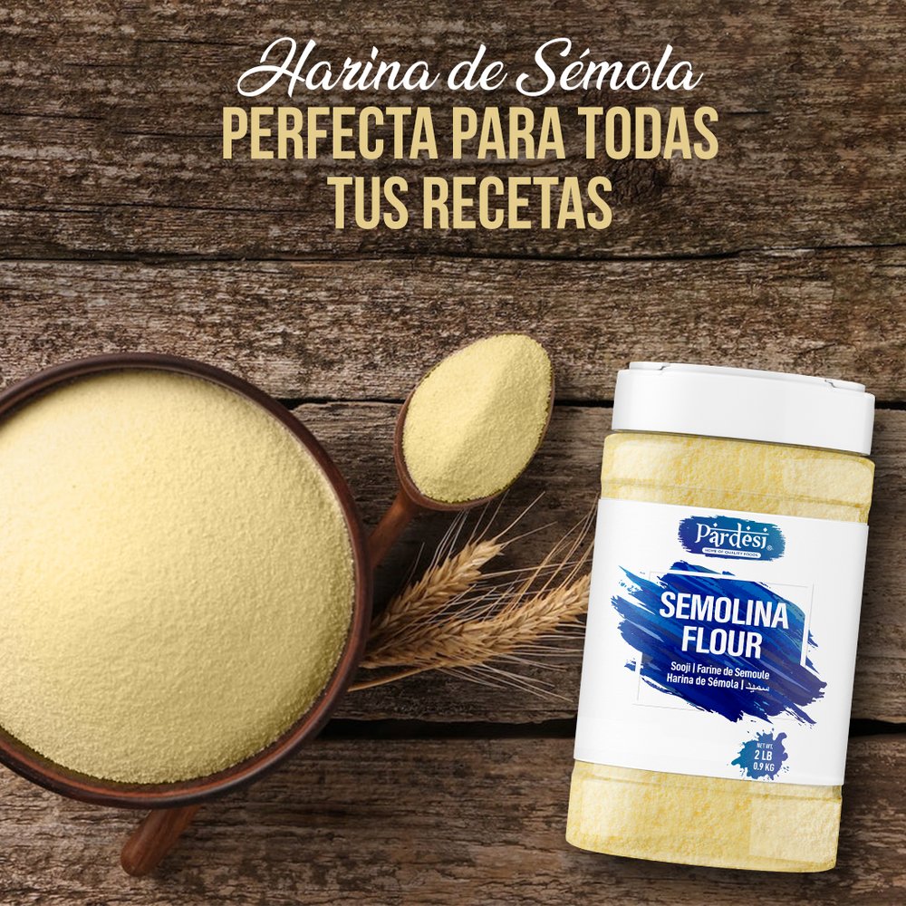 Pardesi Semolina Flour, 3.52 LB (1.6 KG) Sooji Flour - Resealable Jar Packaging