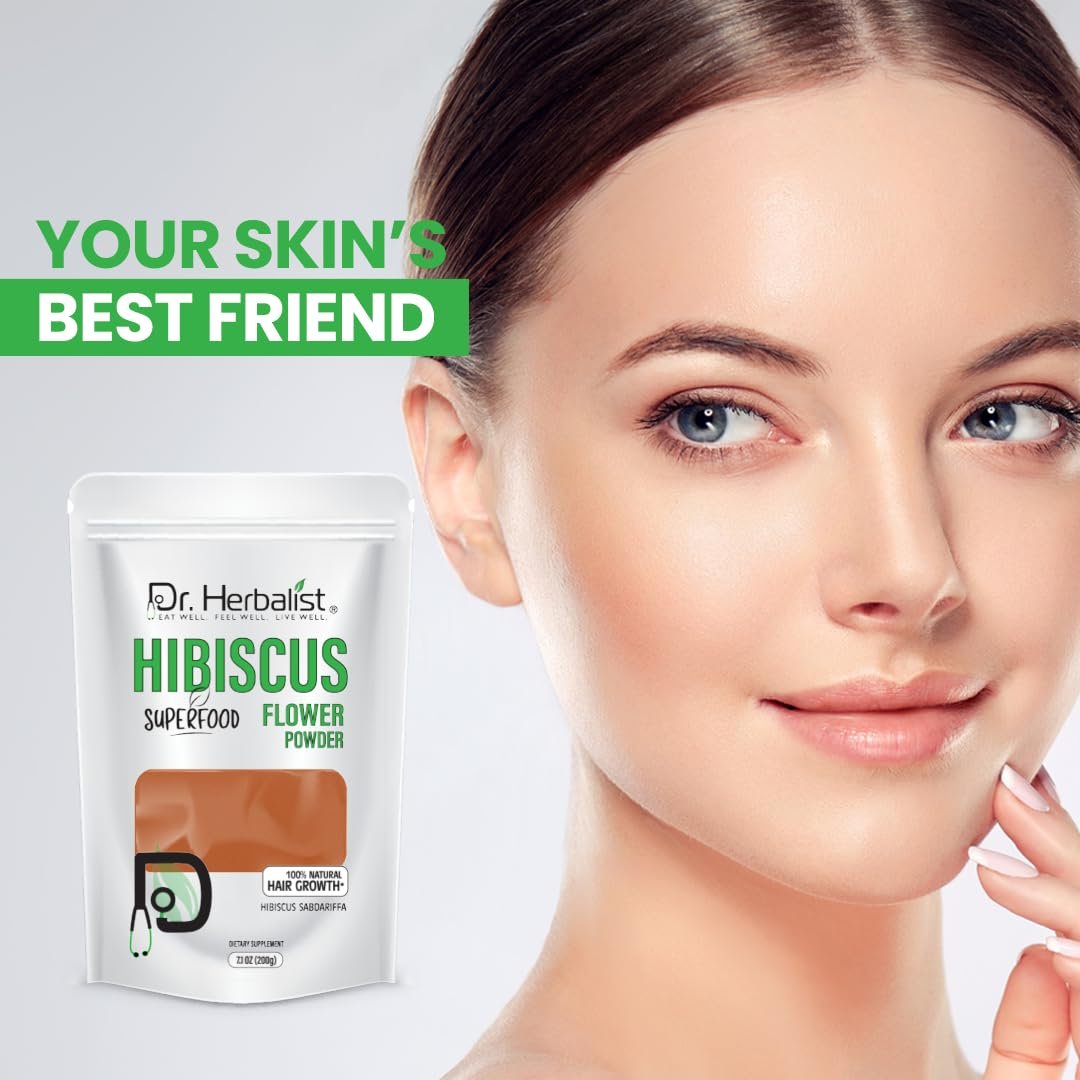 Dr. Herbalist Hibiscus Powder - 200g - Nourish Your Beauty & Wellness with Pure Hibiscus Extract for Hair Growth, Skin Radiance, Detox Support & Soothing Tea