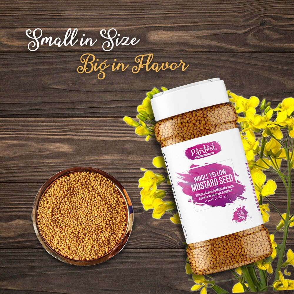 Pardesi Whole Yellow Mustard Seed, 9.17 OZ (260g) Resealable Jar Packaging