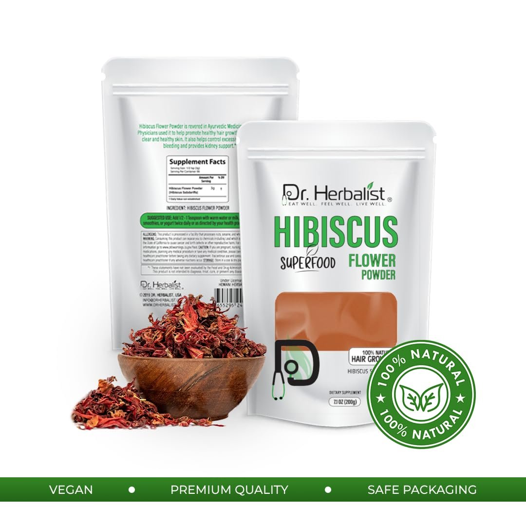 Dr. Herbalist Hibiscus Powder - 200g - Nourish Your Beauty & Wellness with Pure Hibiscus Extract for Hair Growth, Skin Radiance, Detox Support & Soothing Tea