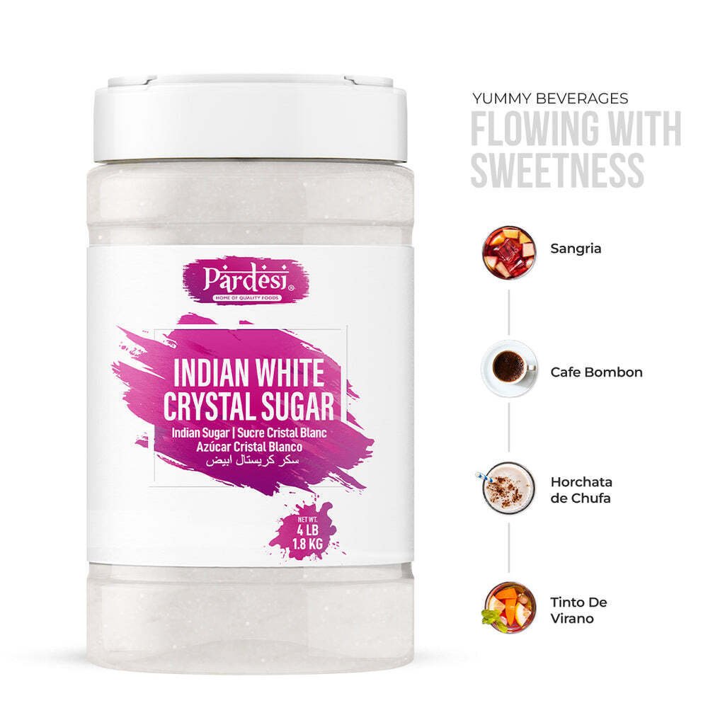 Pardesi Indian White Crystal Sugar, 4 LB (1.8 KG) Resealable Jar Packaging