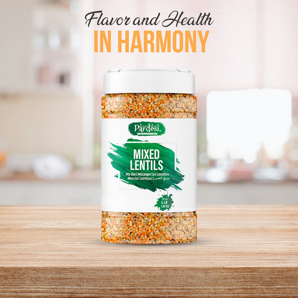Pardesi Mixed Lentils, 4 LB (1.8 KG) Mix Dal - Resealable Jar with Handle
